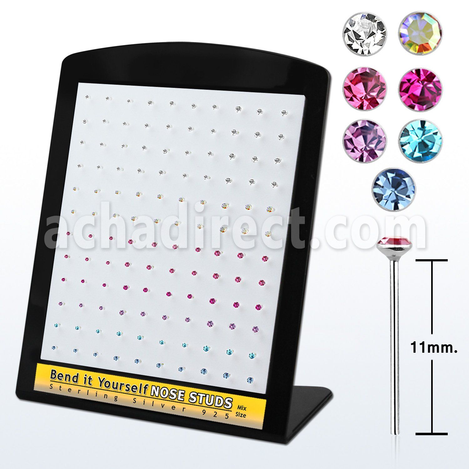brnsbm display 120 piercing nariz doblar tu mismo plata 925 0 6mm cristal redondo 1.4mm 1 5mm 2mm distribuidor mayorista