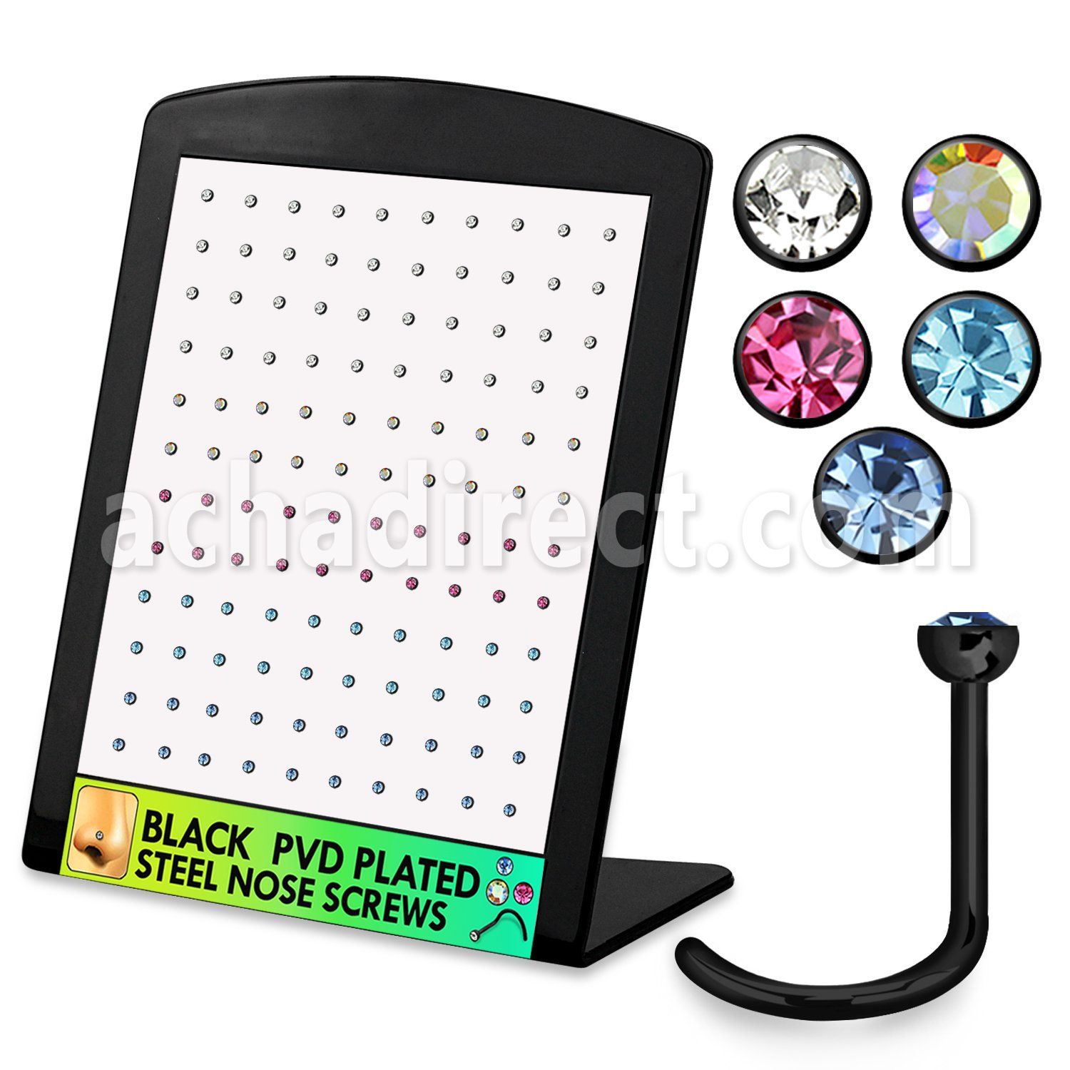 brnstc2 display 120 piercing nariz l acero quirurgico anodizado negro cristal redondo 2mm distribuidor mayorista