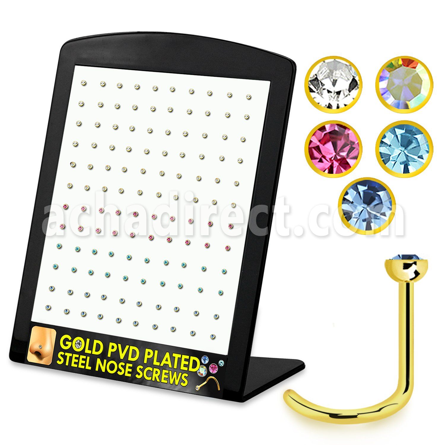 brnstc3 display 120 piercing nariz l acero quirurgico anodizado dorado cristal redondo 2mm al por mayor