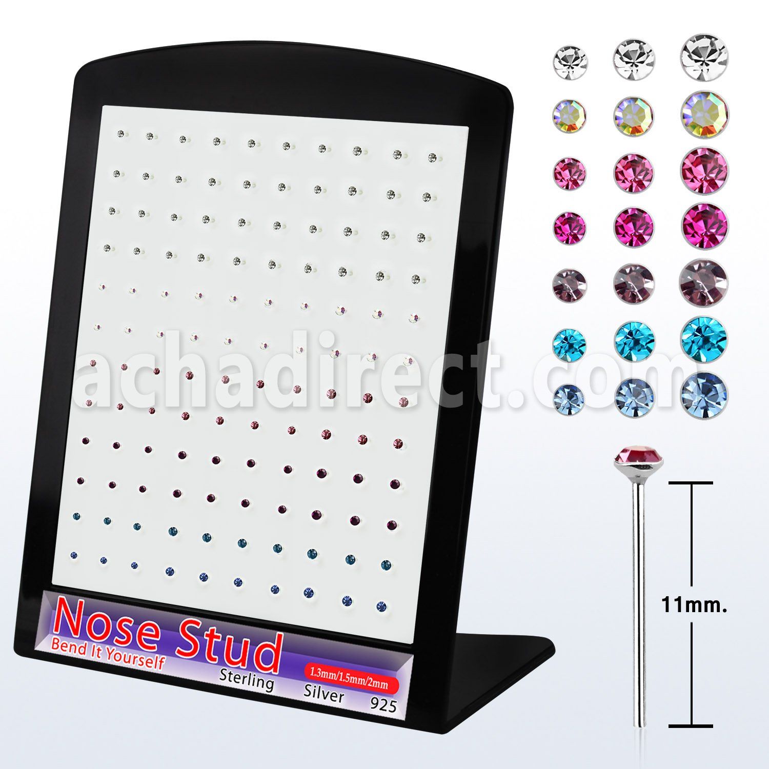 brnymm7 display 120 piercing nariz doblar tu mismo plata 925 0 6mm cristal redondo 1.25mm 1 5mm 2mm mayorista