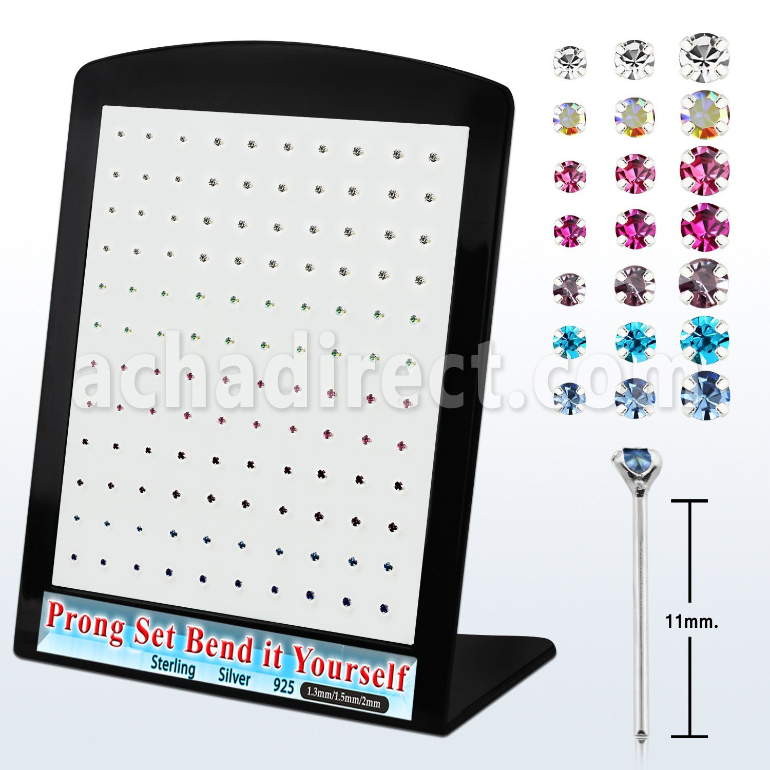 brnypmm7 display 120 piercing nariz doblar tu mismo plata 925 0 6mm cristal redondo 1.25mm 1 5mm 2mm venta