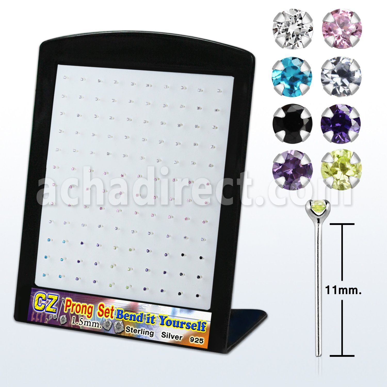 brnyzm2 display display unidades piercing nariz plata doblarlo tu mismo cz redonda colores variados