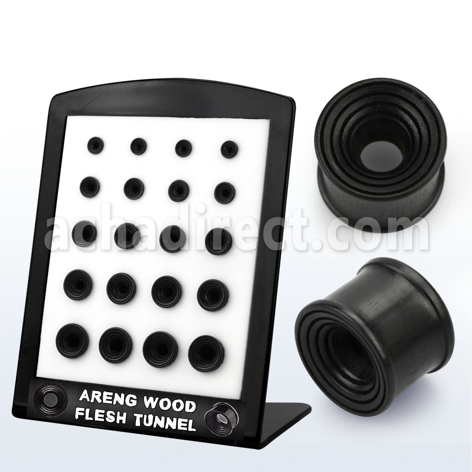 brpg110 display 20 dilatadores tunel doble flare madera areng negra plugs aberturas conicas estriadas lados 6mm 14mm al por mayor