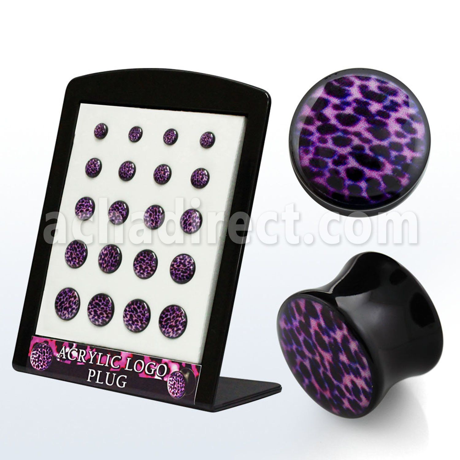 brpg118 display 20 dilatacones plug doble flare acrilico negro leopardo purpura 6mm 14mm venta