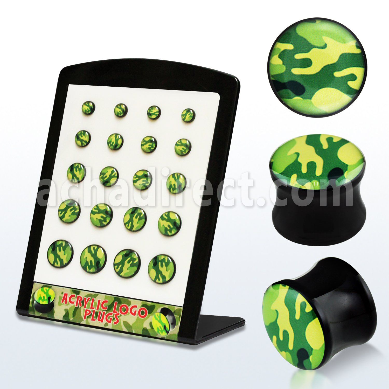 brpg119 display 20 plugs acrIlico negro camuflaje verde 6mm 14mm venta por mayor