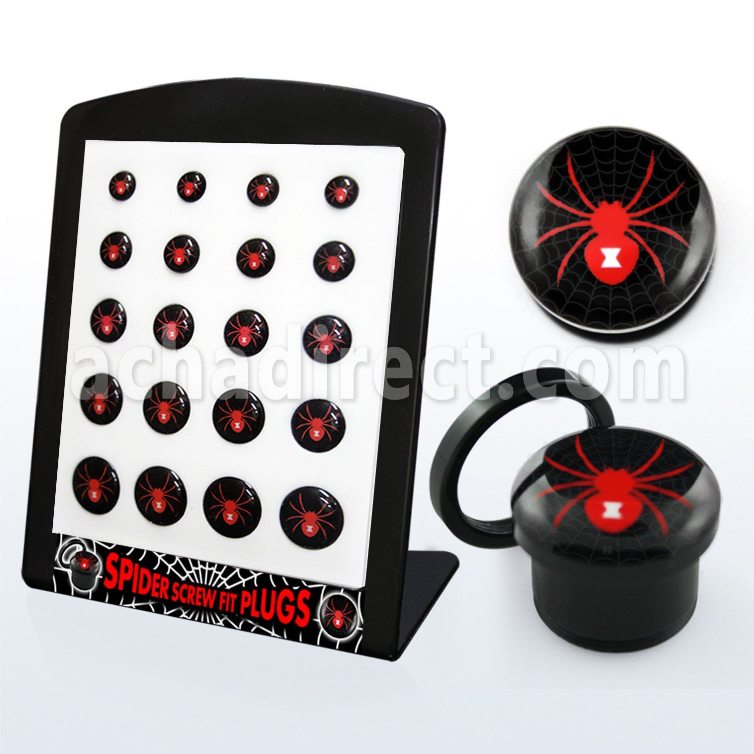 brpg140 mayorista display 20 dilatadores plug acrIlico negro rosca logo cruz blanca fondo negro 6mm 14mm venta por mayor