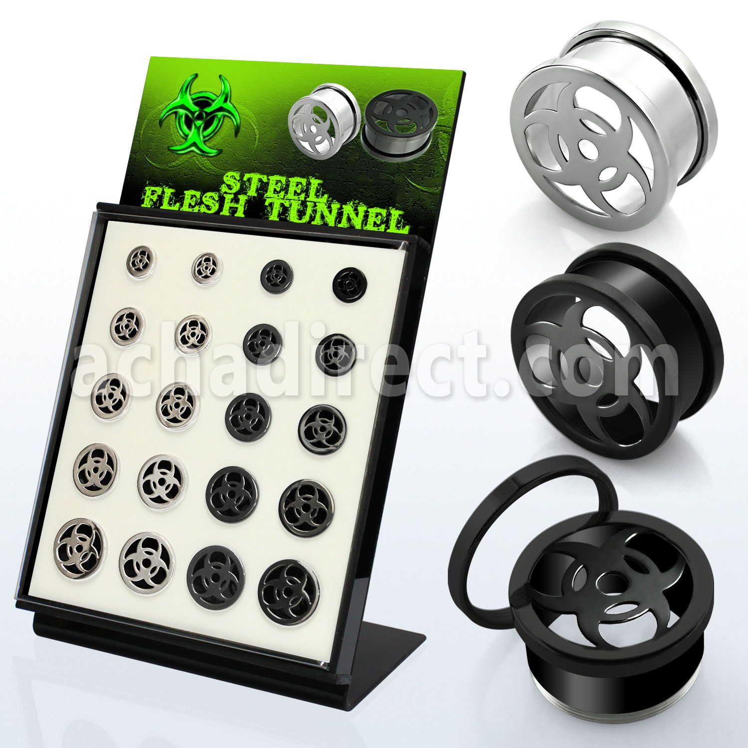 brpg145a display 20 dilataciones tunel tornillo acero brillo espejo acero anodizado negro 8mm 16mm mayorista