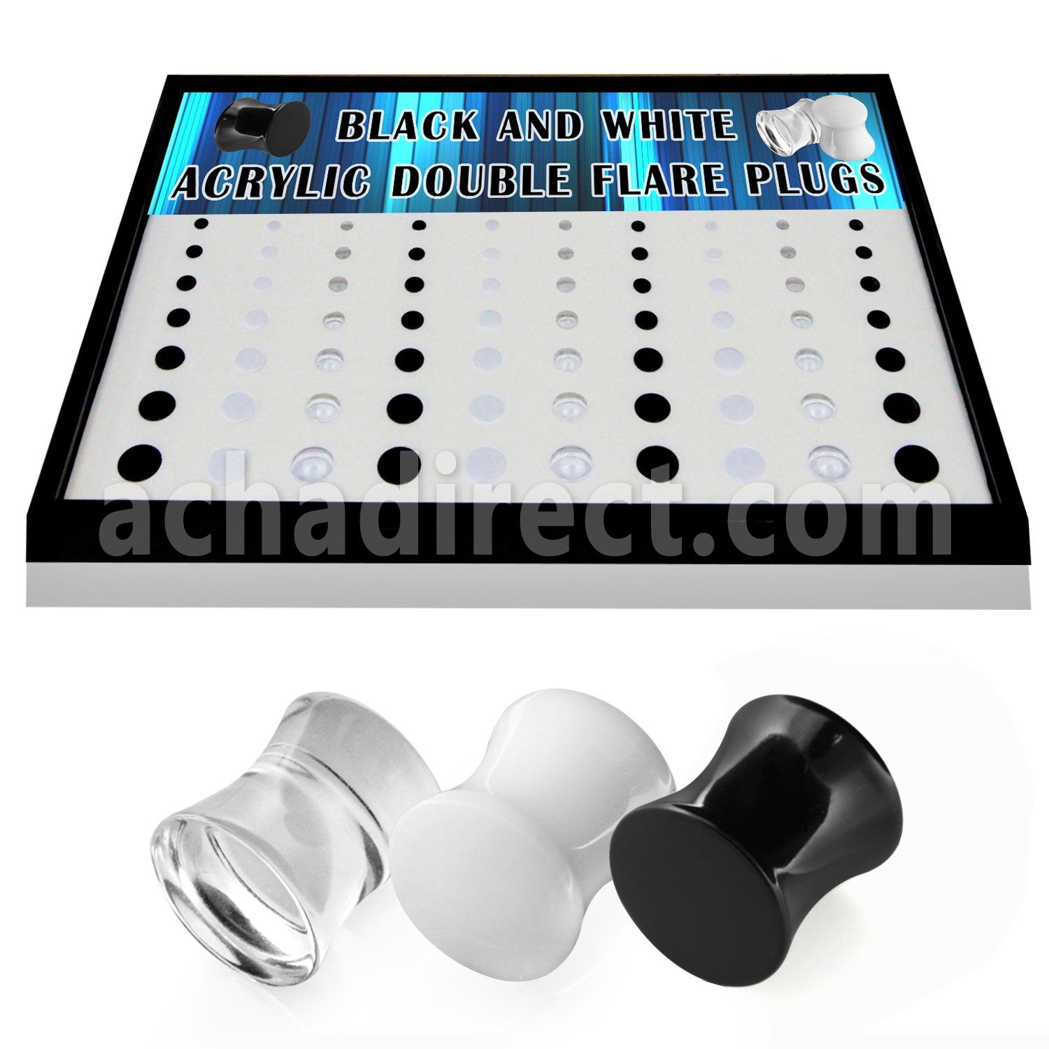 brpg153a caja display 70 dilataciones plug doble flare acrilicas negro blanco transparente 3mm 12mm al por mayor