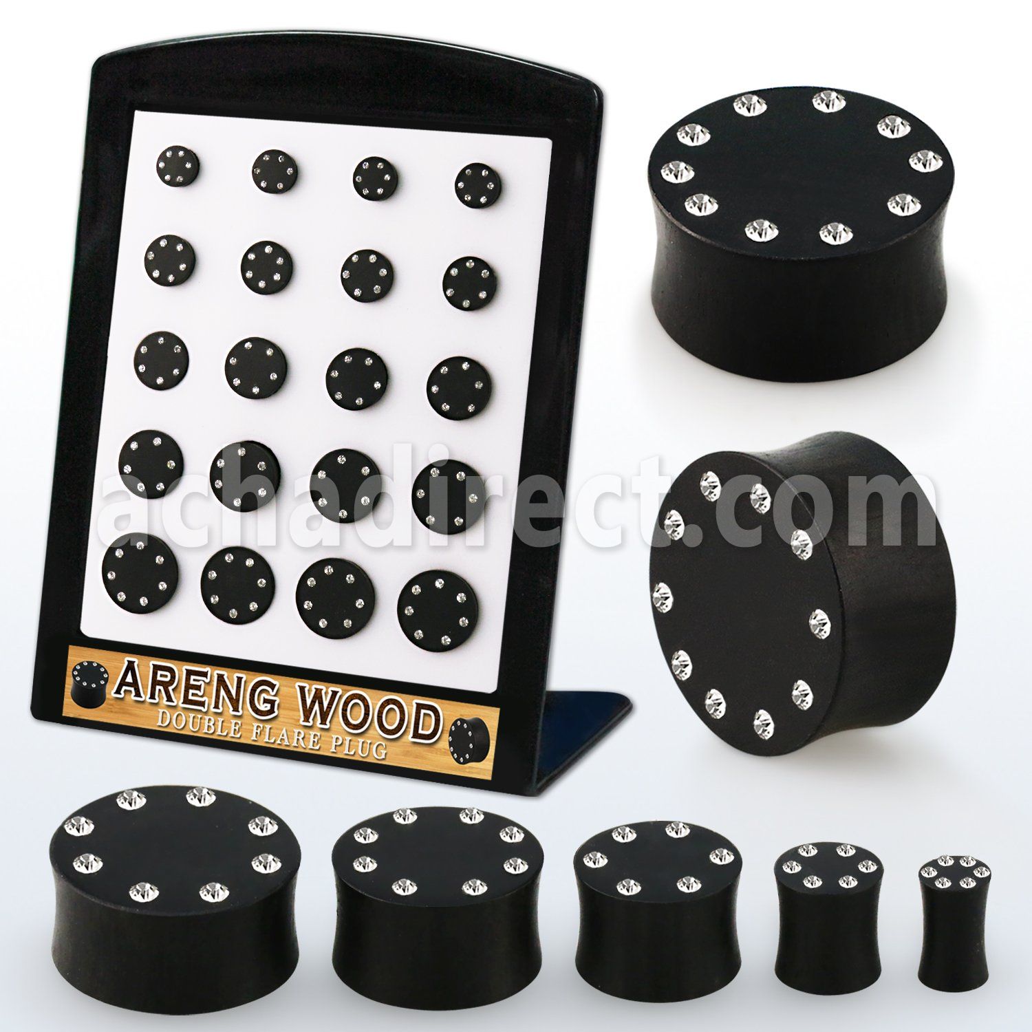 brpg207 display 20 plugs doble flare solido madera areng cristal borde mayorista