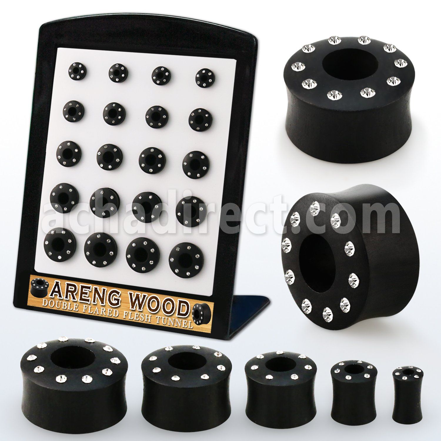 brpg207 mayorista display 20 plugs doble flare solido madera areng cristal borde al por mayor