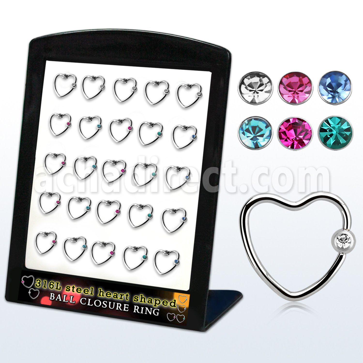 brpg233 display 25 aro bola presion corazon acero 316l bola cierre 3mm cristal bisel distribuidor mayorista