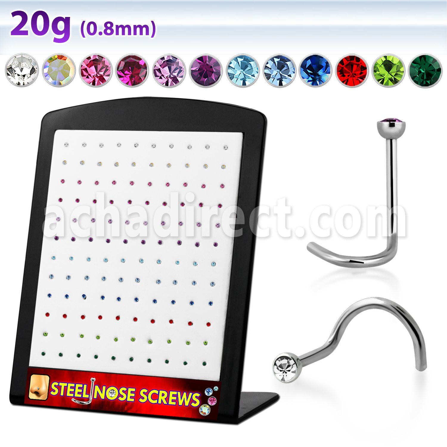 brs103 display 120 piercing nariz l acero quirurgico cristal redondo 2mm mayorista