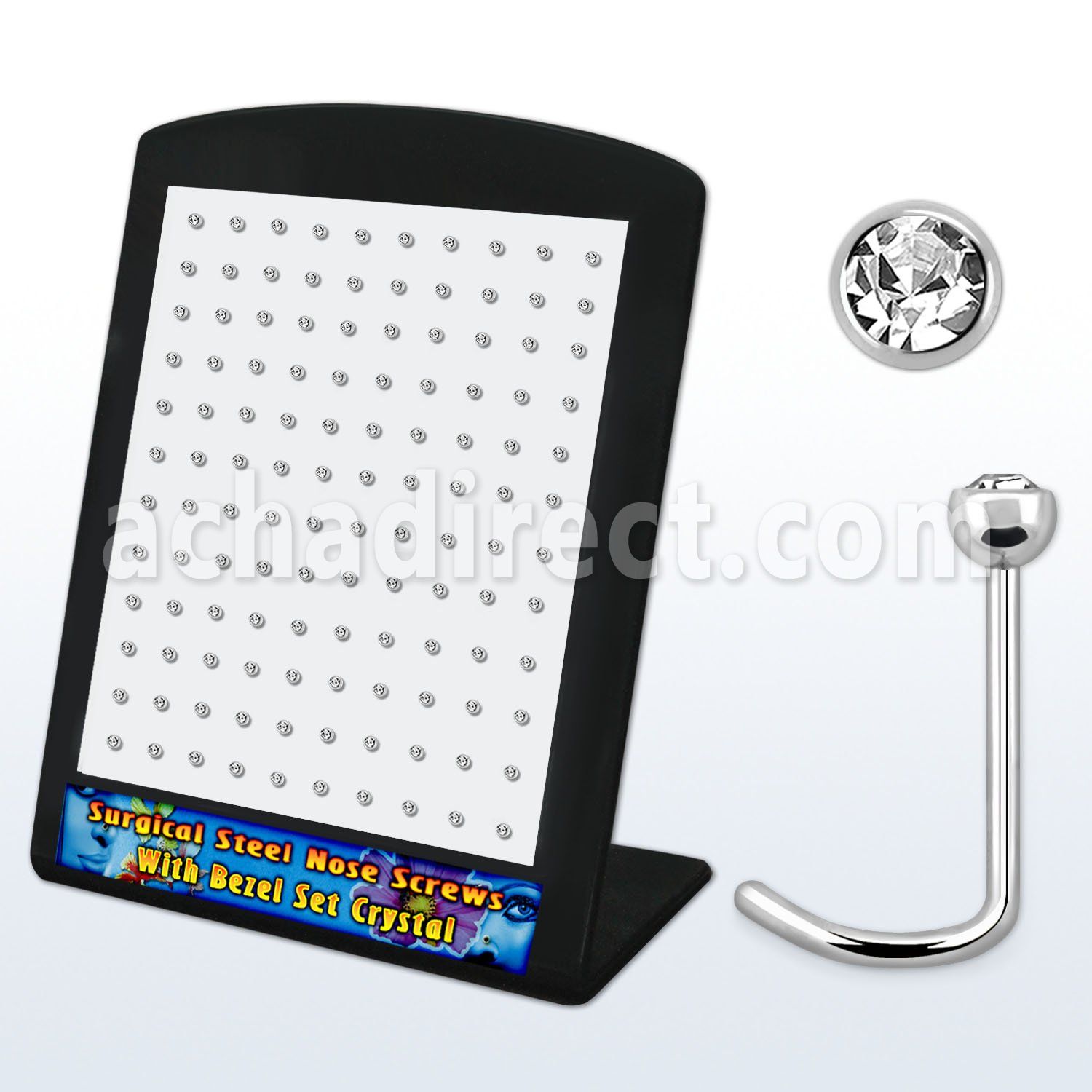 brs114 display 120 piercing nariz l acero quirurgico media bola 2 5mm cristal bisel claros al por mayor