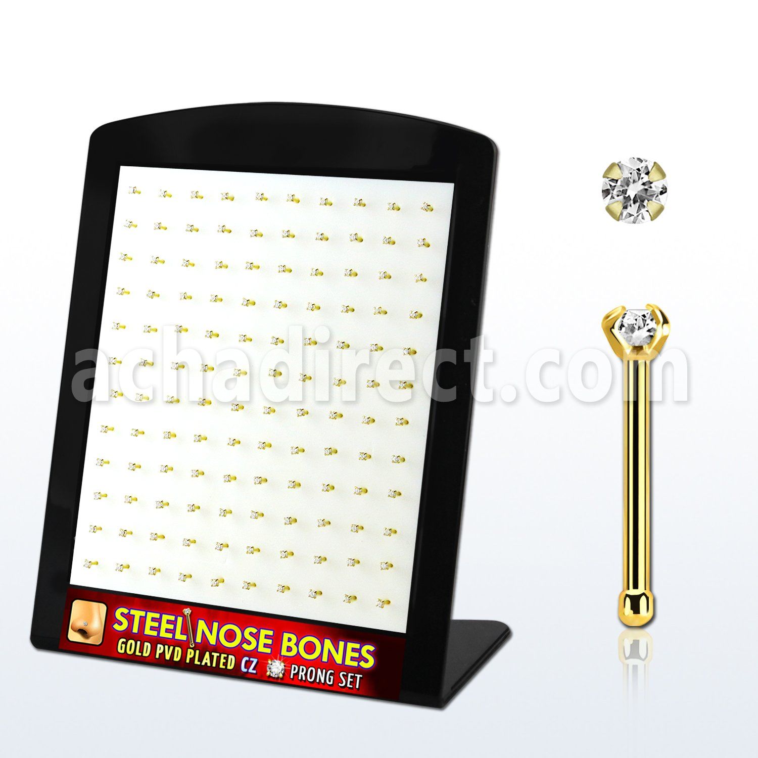 brs125 display unidades piercing nariz acero chapado pvd dorado hueso cz redonda color claro