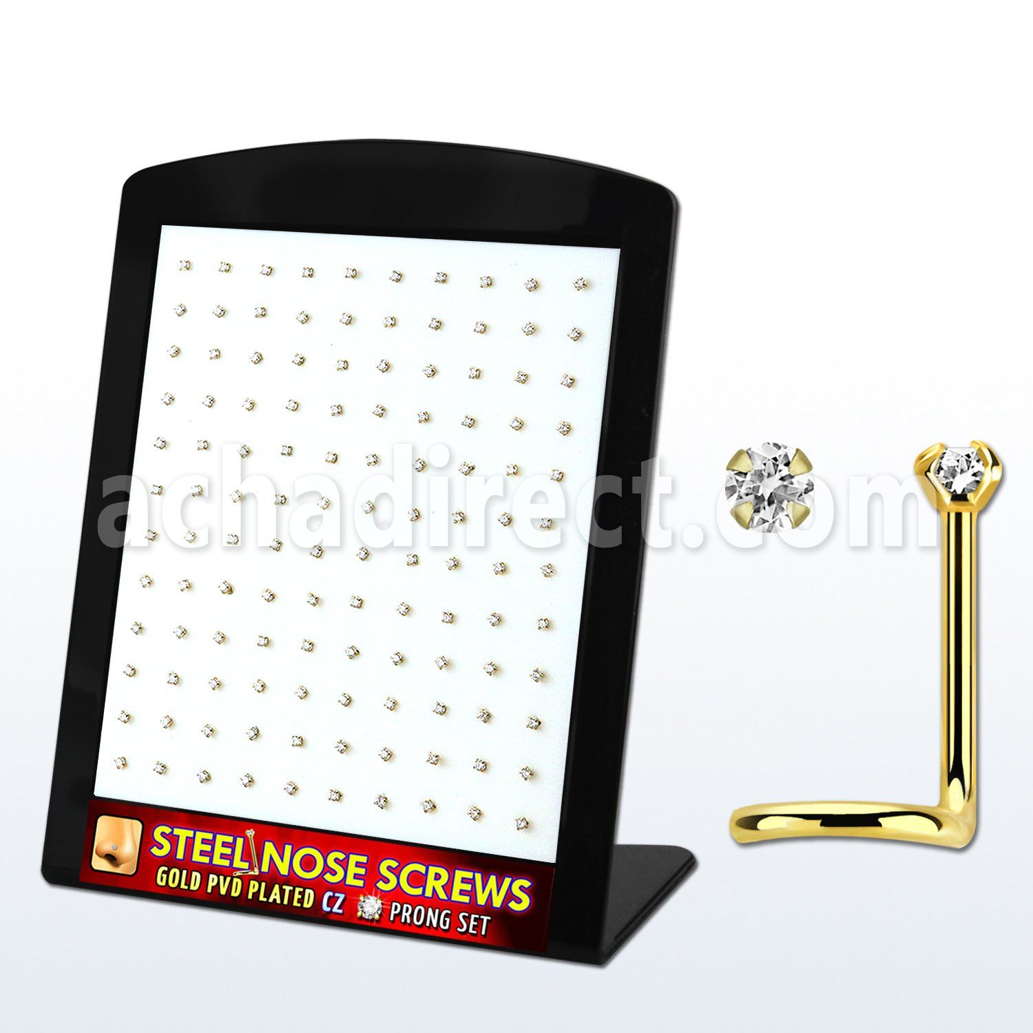 brs127 display unidades piercing nariz acero chapado pvd dorado cz redonda color claro