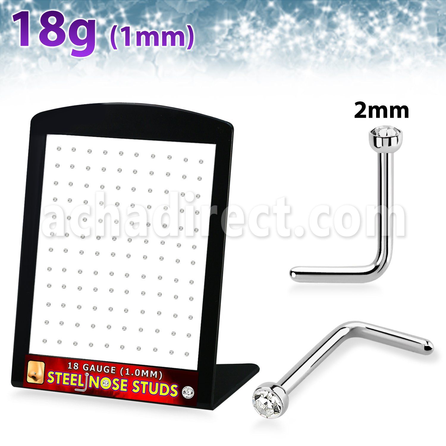 brs134c 316l steel nose studs round clear crystal tops