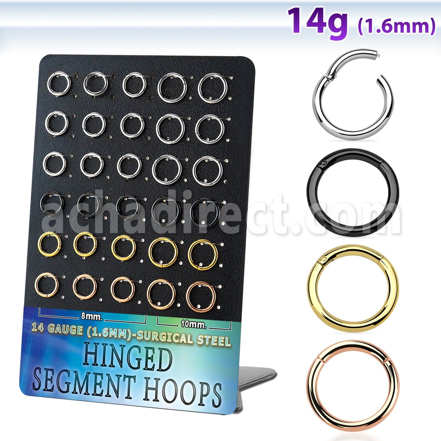 brsegh10 display unidades aro bola presion acero chapados pvd negro oro oro rosa interno