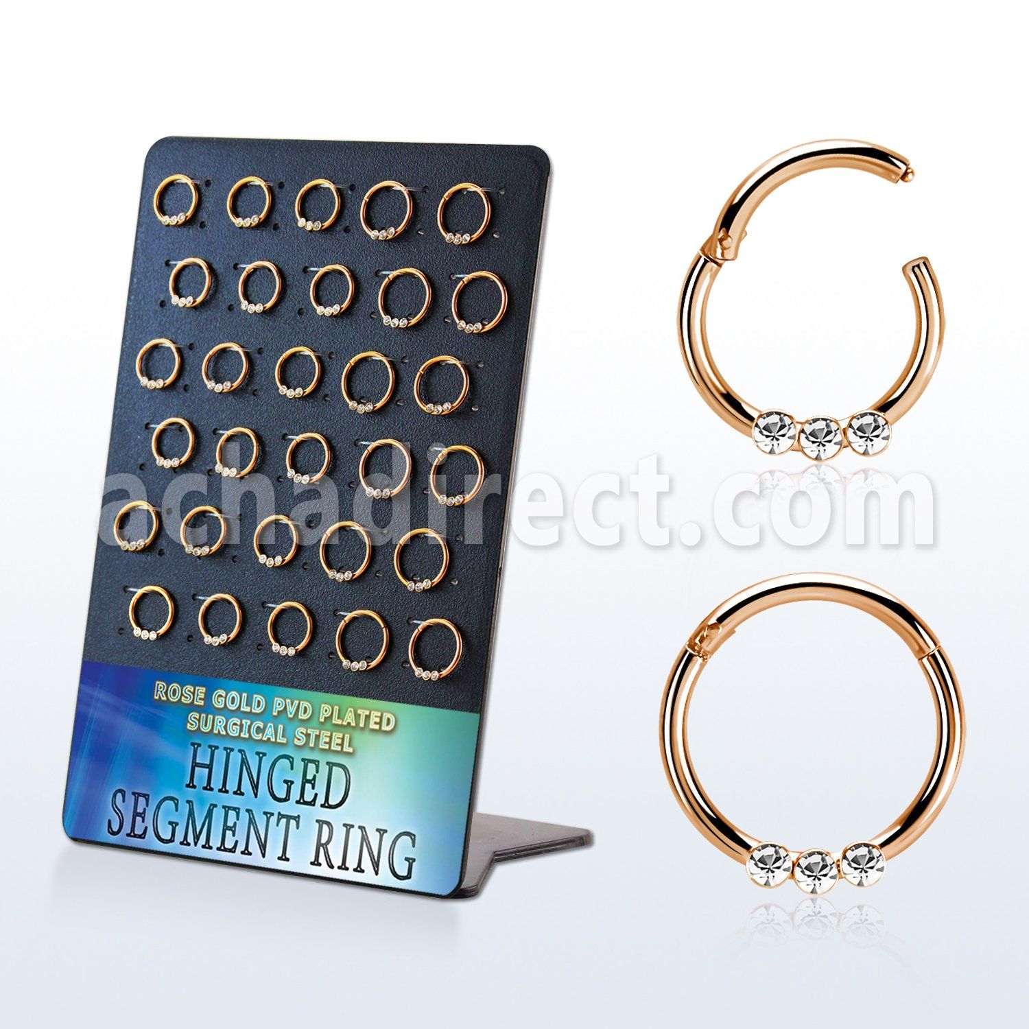 brsegh19 display 30 aro segmento bisagras acero 316l pvd oro rosa cristal claros al por mayor