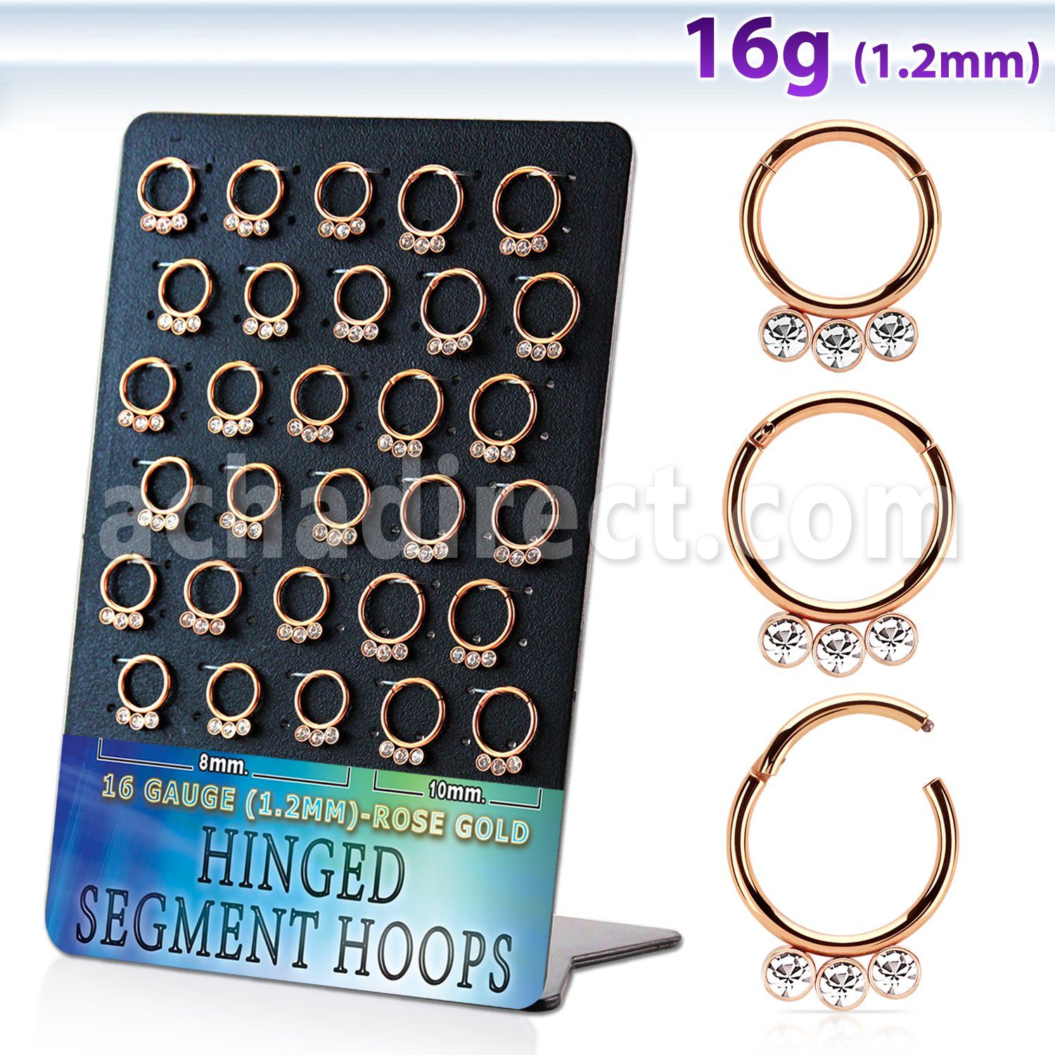 brsegh21 display unidades aro segmento bisagras acero quirurgico chapado oro rosa cristales