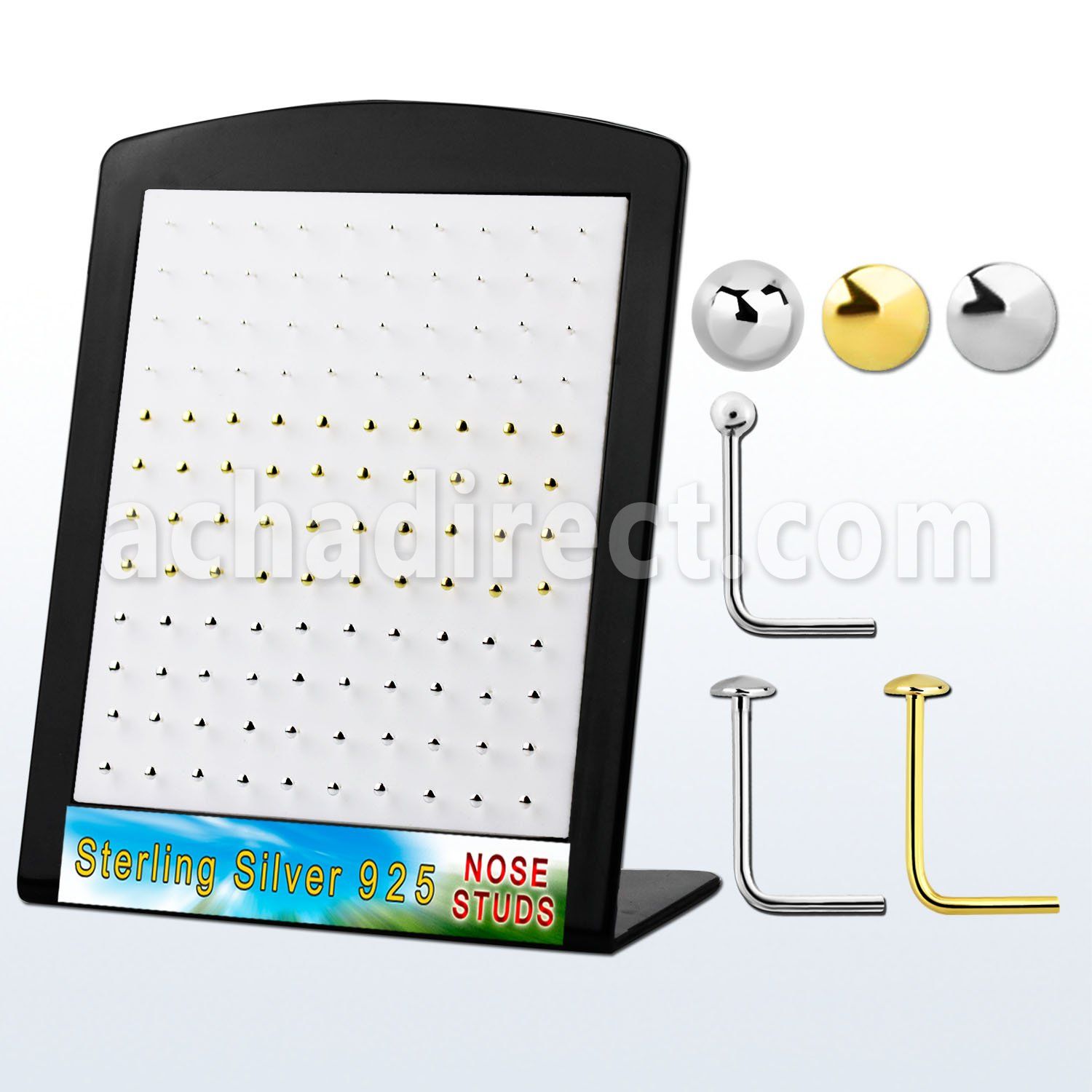 brsmx1 display expositor 120 piercing nariz l plata esterlina 925 0 6mm las bola 1 5mm disco plano 2mm disco oro 18 kts 2mm mayorista