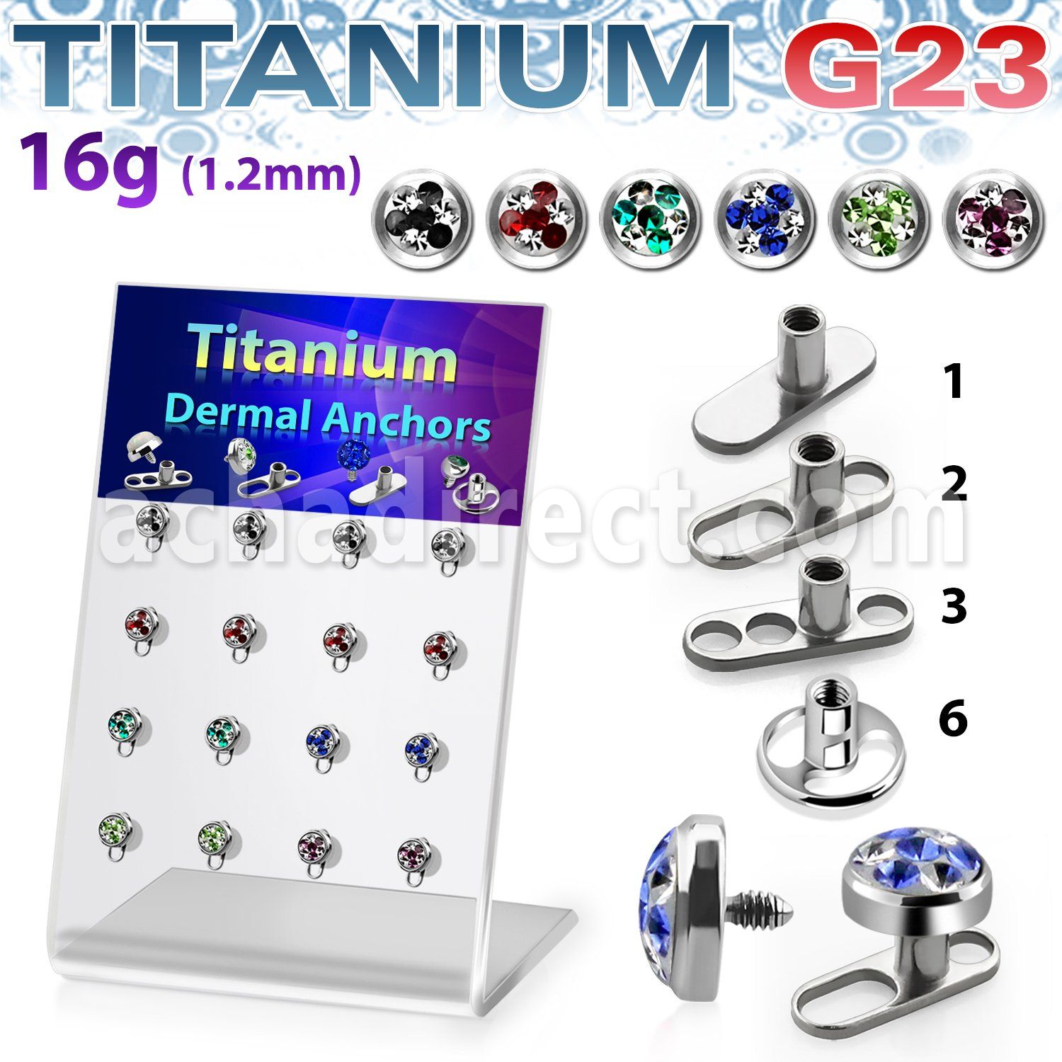 brtsa11 display 16 base solida microdermal titanio g23 5mm titanio g23 multi cristal ferido triple estrella distribuidor