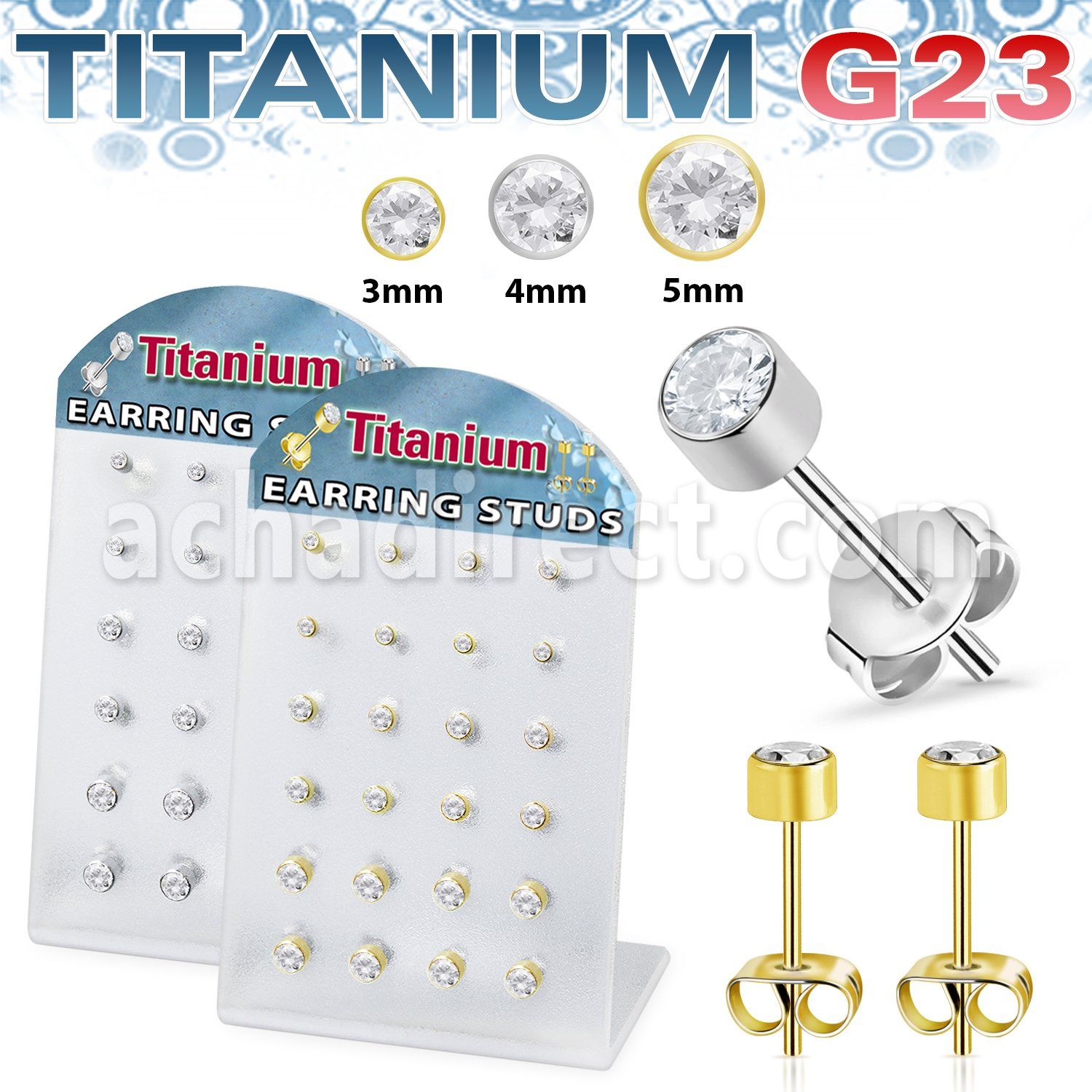 bruerbzr1 titanium ear studs 20g bezel set cz stone 12 pairs
