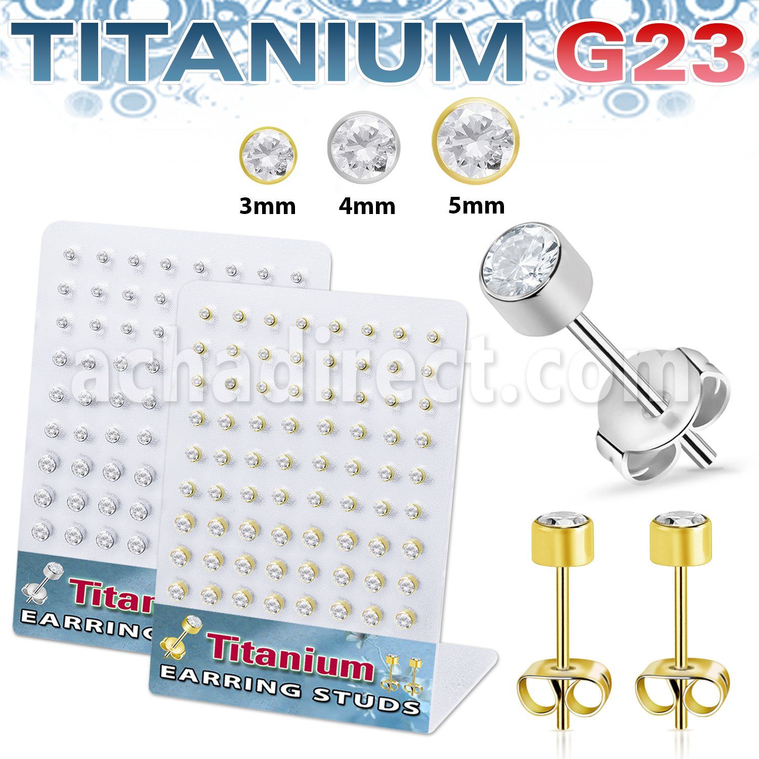bruerbzr2 titanium ear studs 20g bezel set cz stone 36 pairs