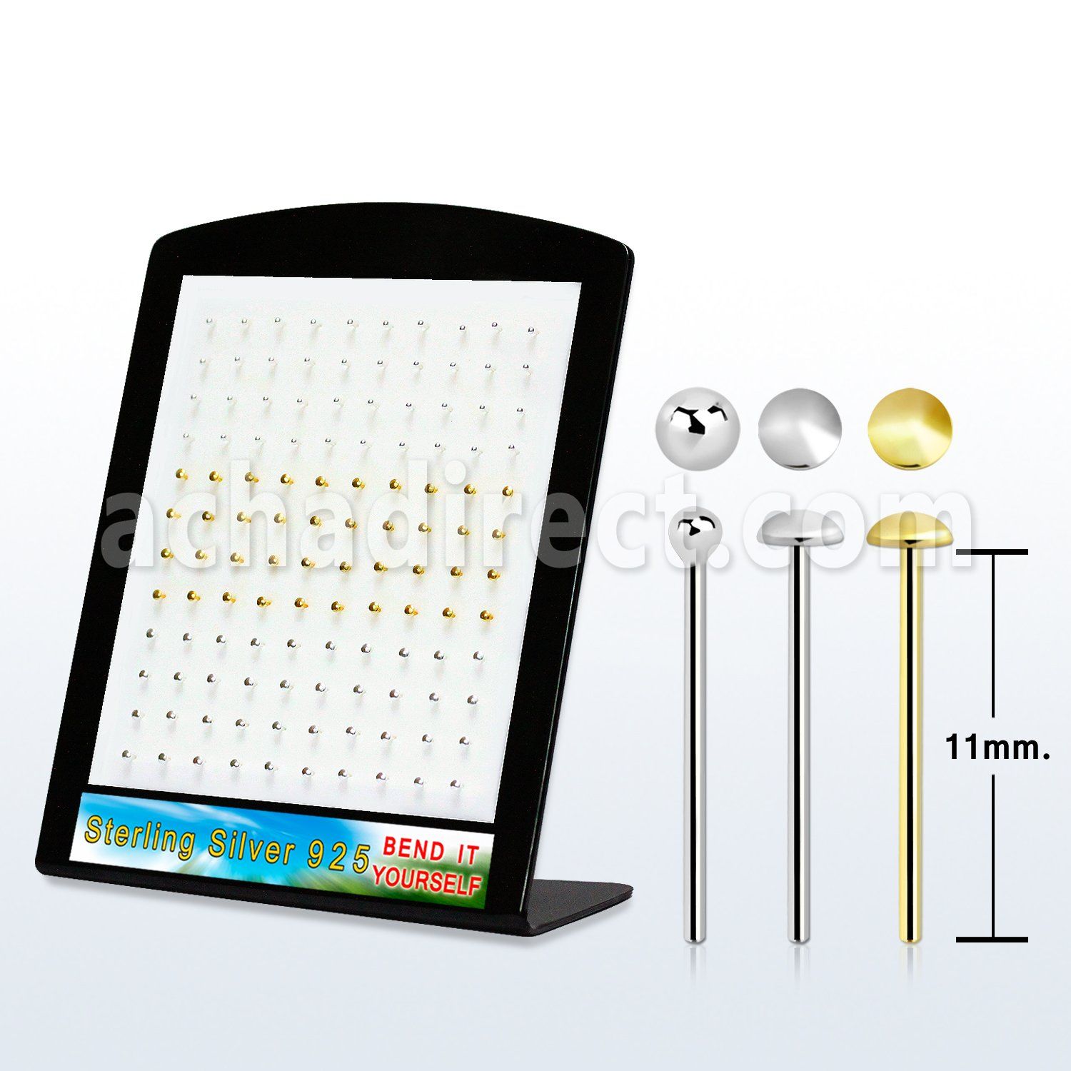 brymx1 display expositor 120 piercing nariz doblar tu mismo plata esterlina 925 0 6mm 1 5mm disco plano 2mm disco oro 18 kts 2mm distribuidor mayorista