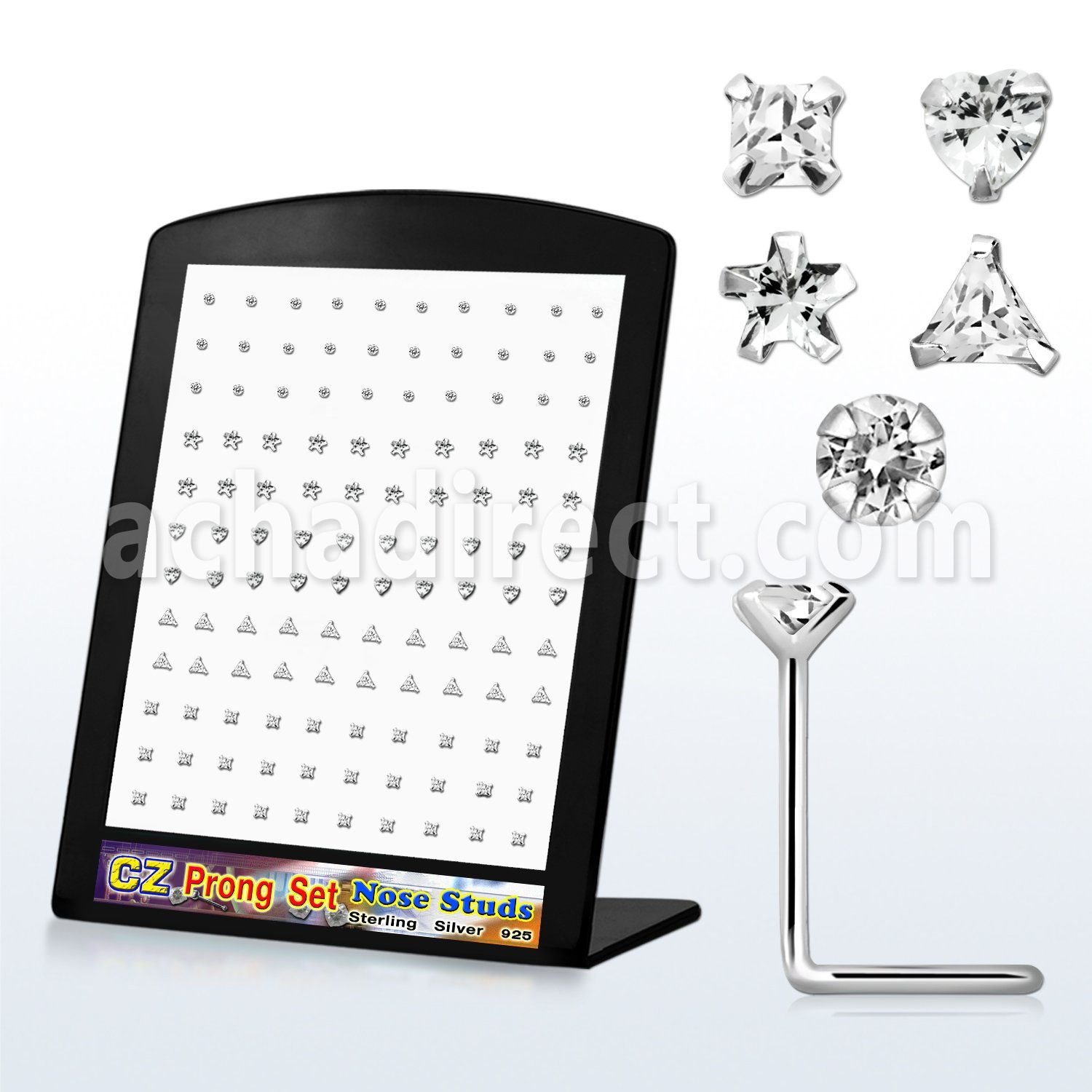 brzsmc display 120 piercing nariz l plata esterlina 925 0 6mm zirconia claras cuadrada redonda 2mm estrella corazon tri 3mm distribuidor mayorista