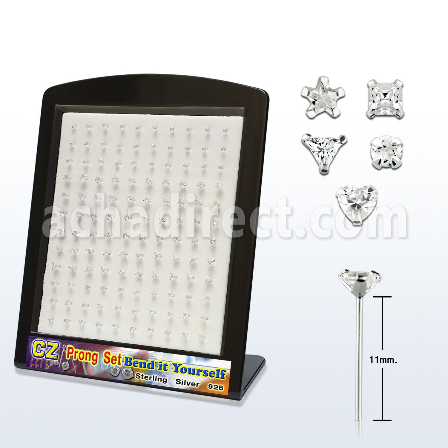 brzymc display expositor 120 piercing nariz doblar tu mismo plata esterlina 925 0 6mm zirconia claras 2mm estrella corazon tri 3mm mayorista