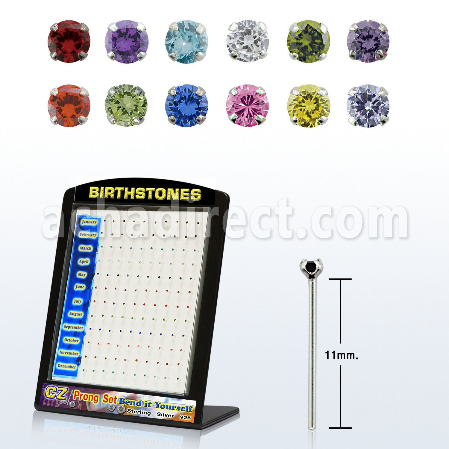 brzyt display expositor 120 piercing nariz doblar tu mismo plata esterlina 925 0 6mm zirconia redondas 2mm colores nacimiento distribuidor