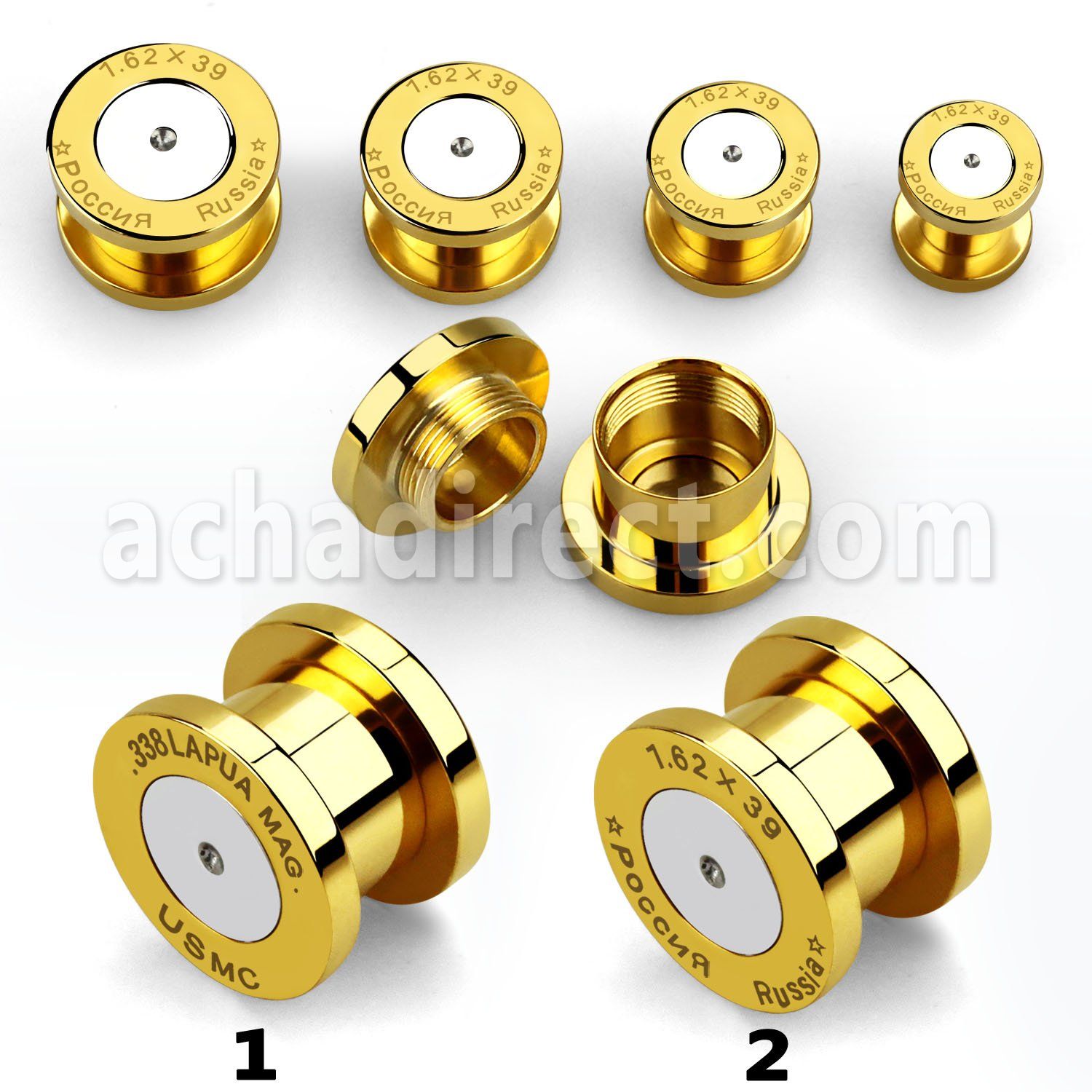 bulp dilatacion plug bala acero quirurgico rosca interna hueco centro grabado americano ruso al por mayor