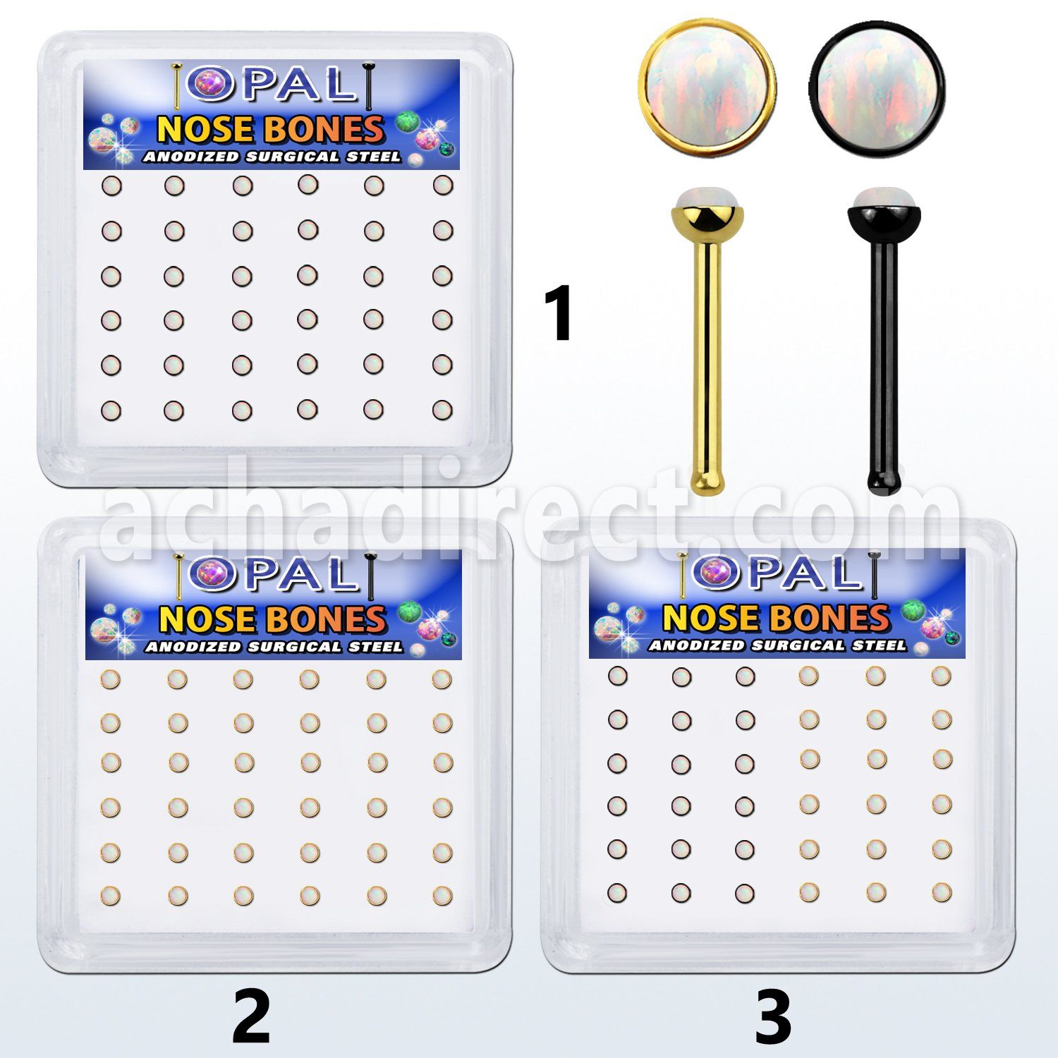 bxbop4 caja 36 piercing nariz hueso acero 316l anodizado opalos sinteticos redondos 1 5mm al por mayor