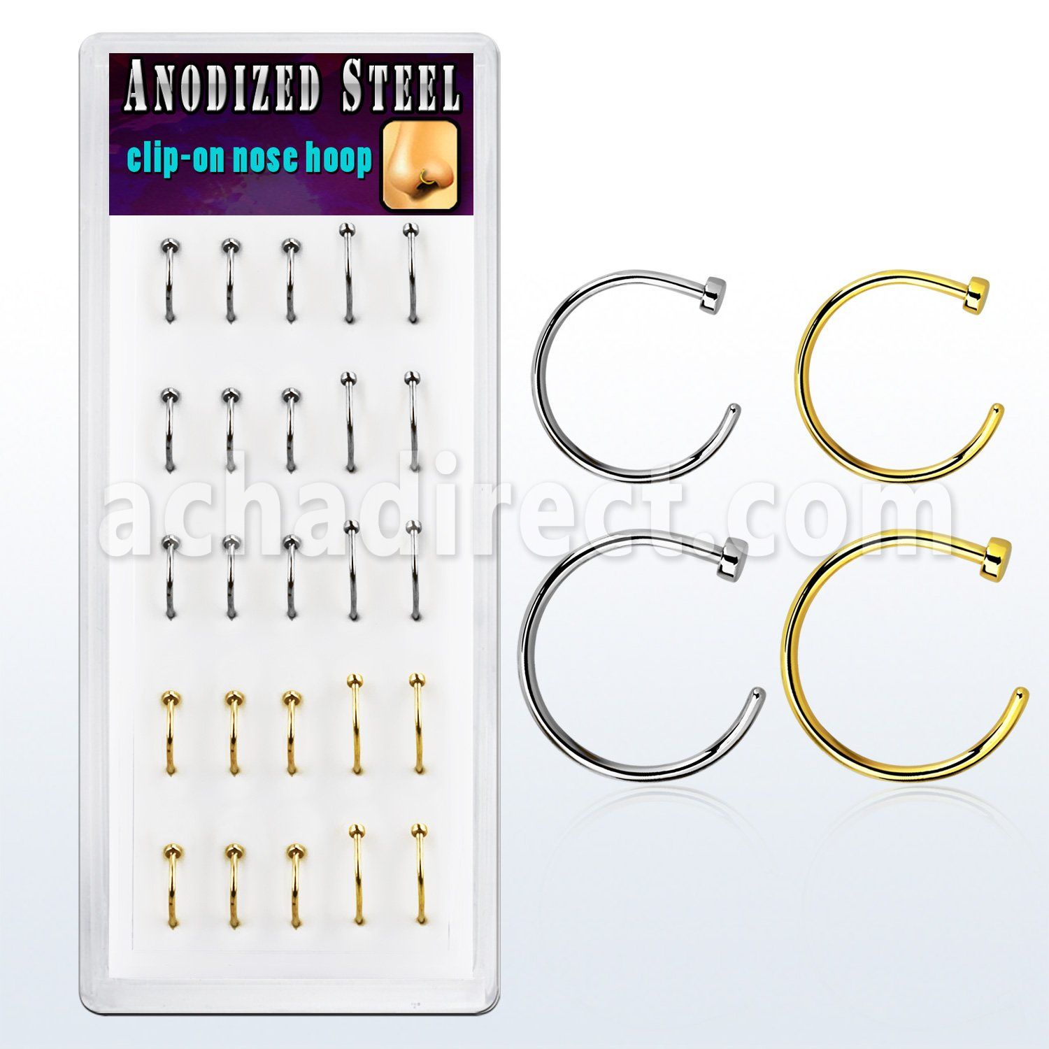 bxcln8 caja 25 piercings nariz falsos clip acero 316l brillo espejo anodizado dorado al por mayor