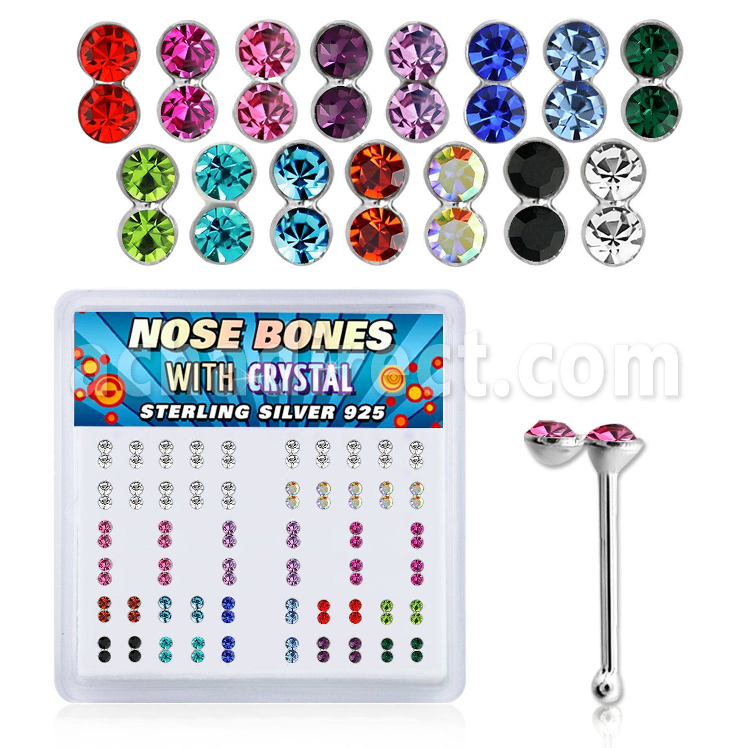 bxdbm caja piercing nariz hueso plata 925 0 6mm cristal gemelos redondos 1 4mm distribuidor