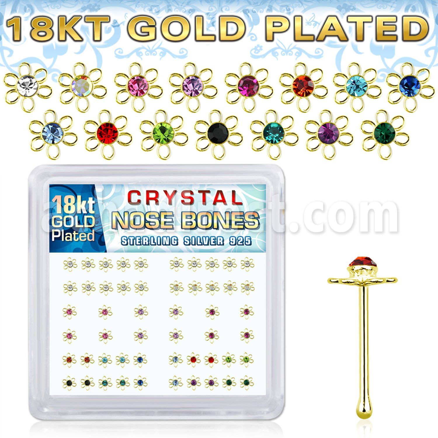 bxfl2mg 18k gold plated silver nose bones color flower