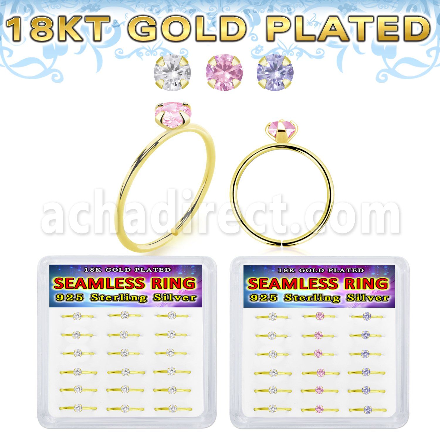 bxnhmx3g 18k gold plated silver seamless nose ring 22g 18pcs