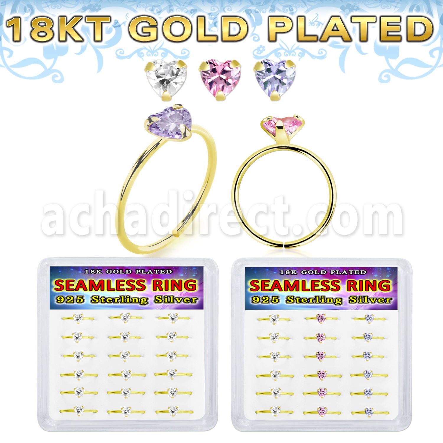 bxnhmx5g 18k plated silver seamless nose ring heart 18pcs