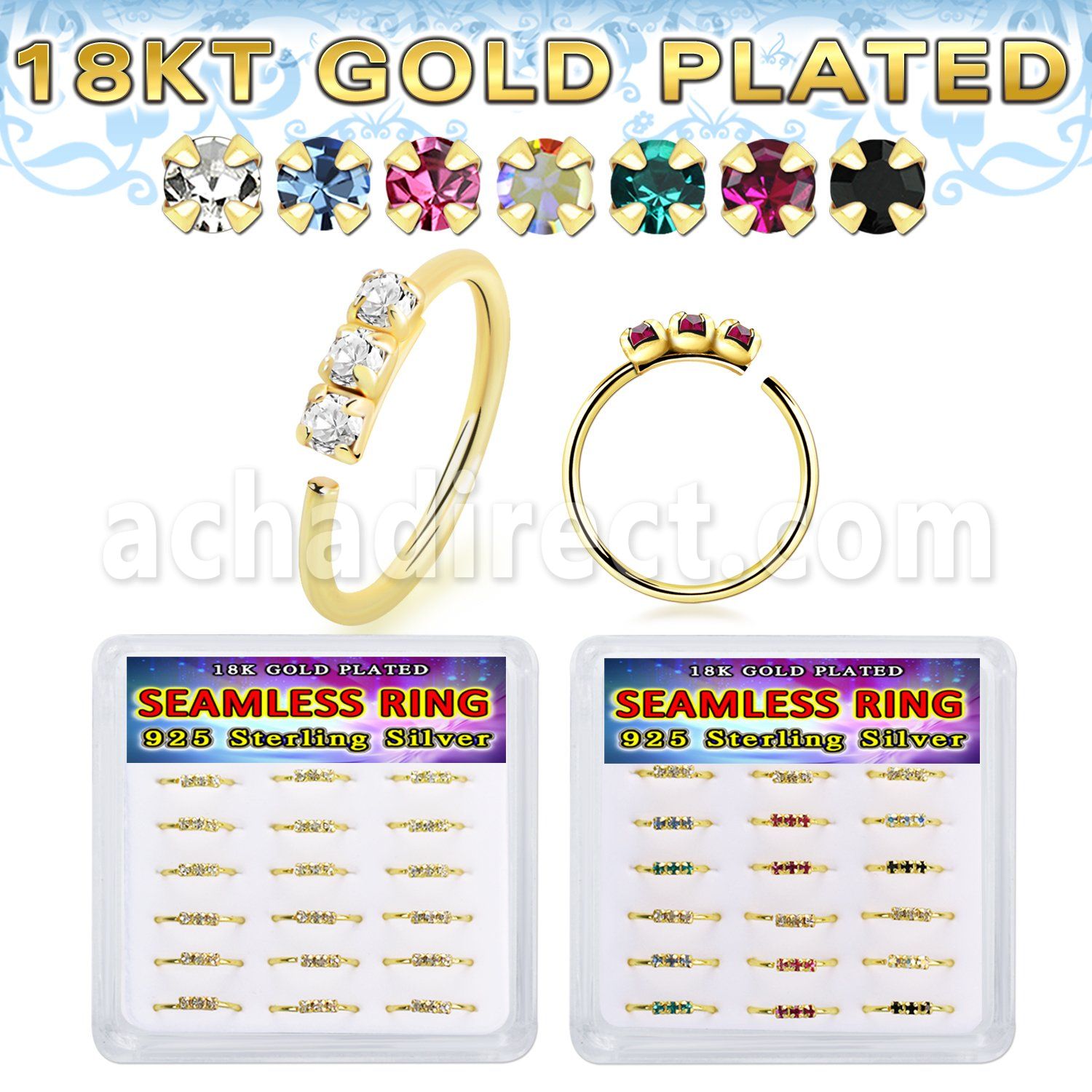 bxnhmx9 18k plated silver seamless nose ring 20g color 18pcs