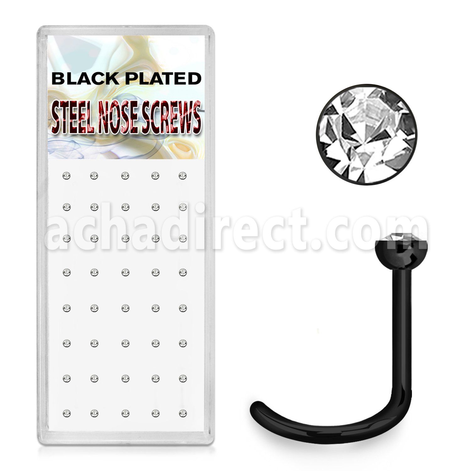 bxns6 caja 40 piercing nariz l acero quirurgico anodizado negro cristal redondo 2mm distribuidor