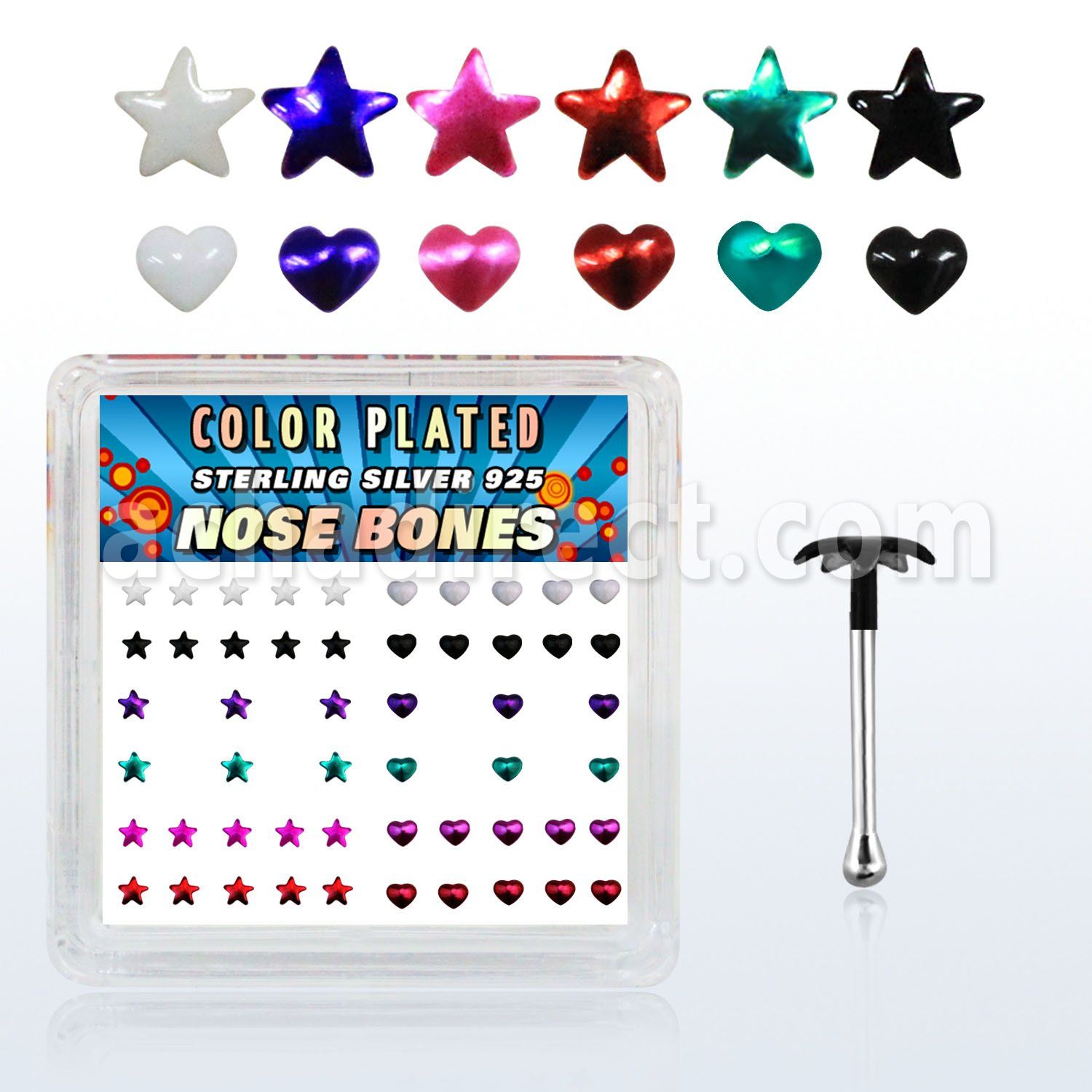 bxphs caja display piercing nariz hueso plata 0 6mm corazon estrella colores mayorista