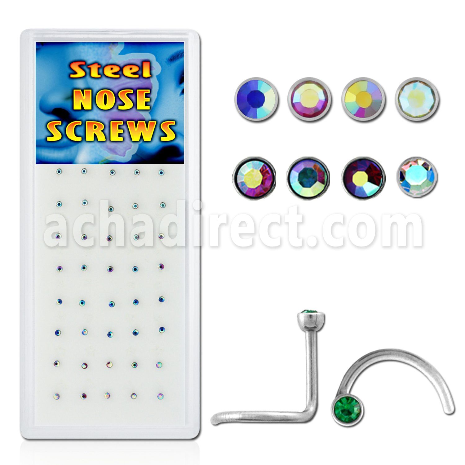bxs107 caja 40 piercing nariz l acero quirurgico 1mm redonda cristal bisel 2mm recubrimiento ab mayorista