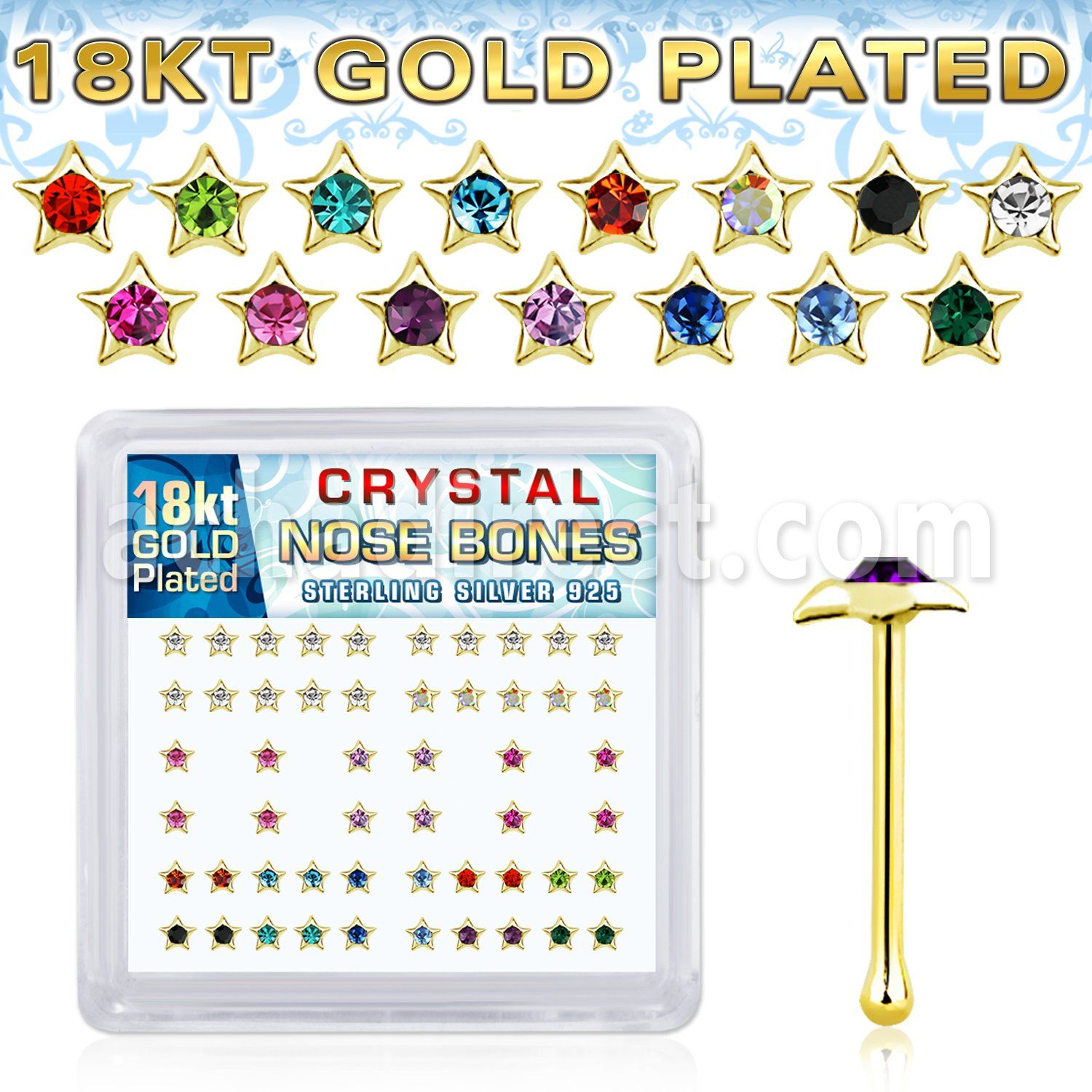 bxsr2mg 18k gold plated silver nose bones color star