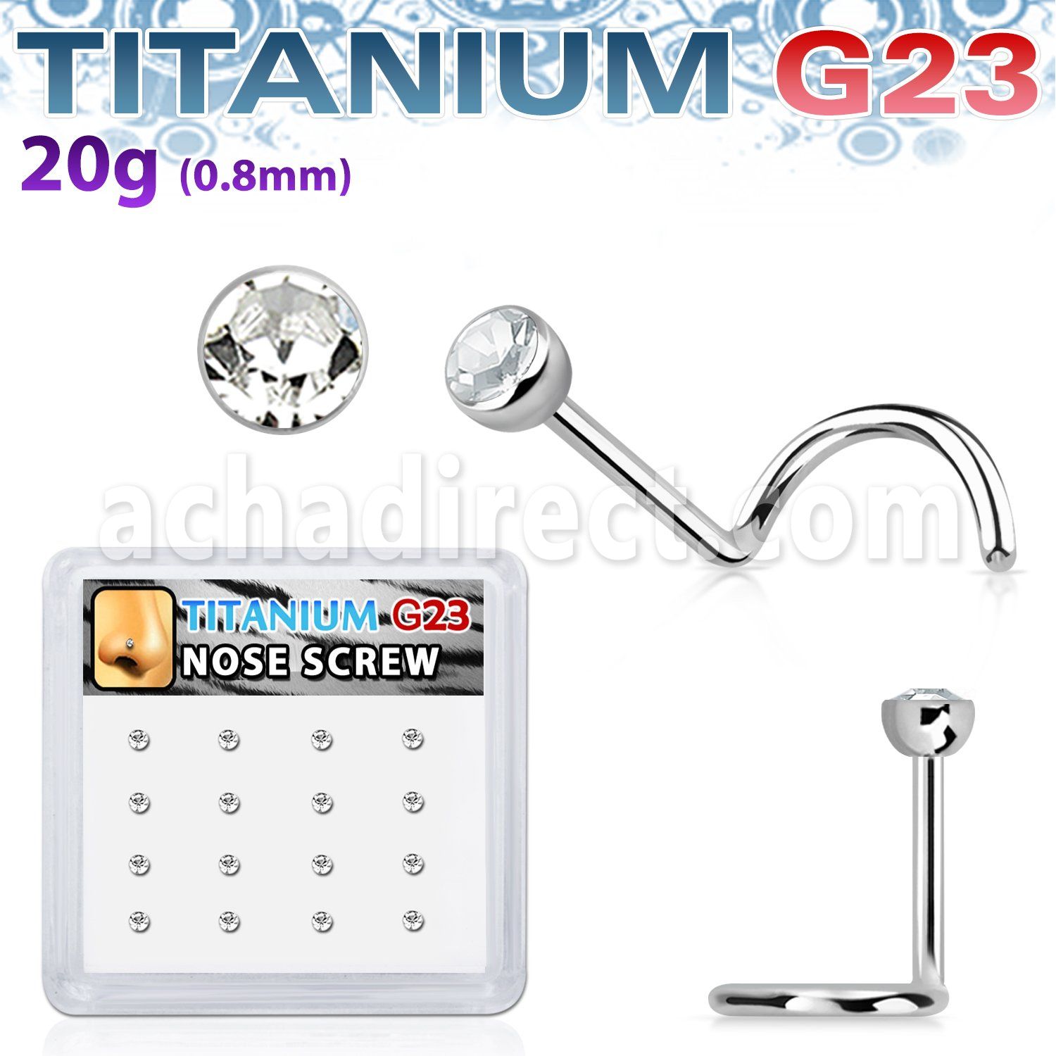 bxuns3 caja unidades piercing nariz titanio cristal claro engastado parte superior