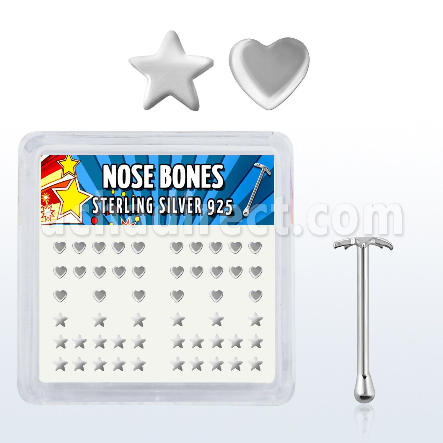bxvhs caja display piercing nariz hueso plata 0 6mm corazon estreella liso venta
