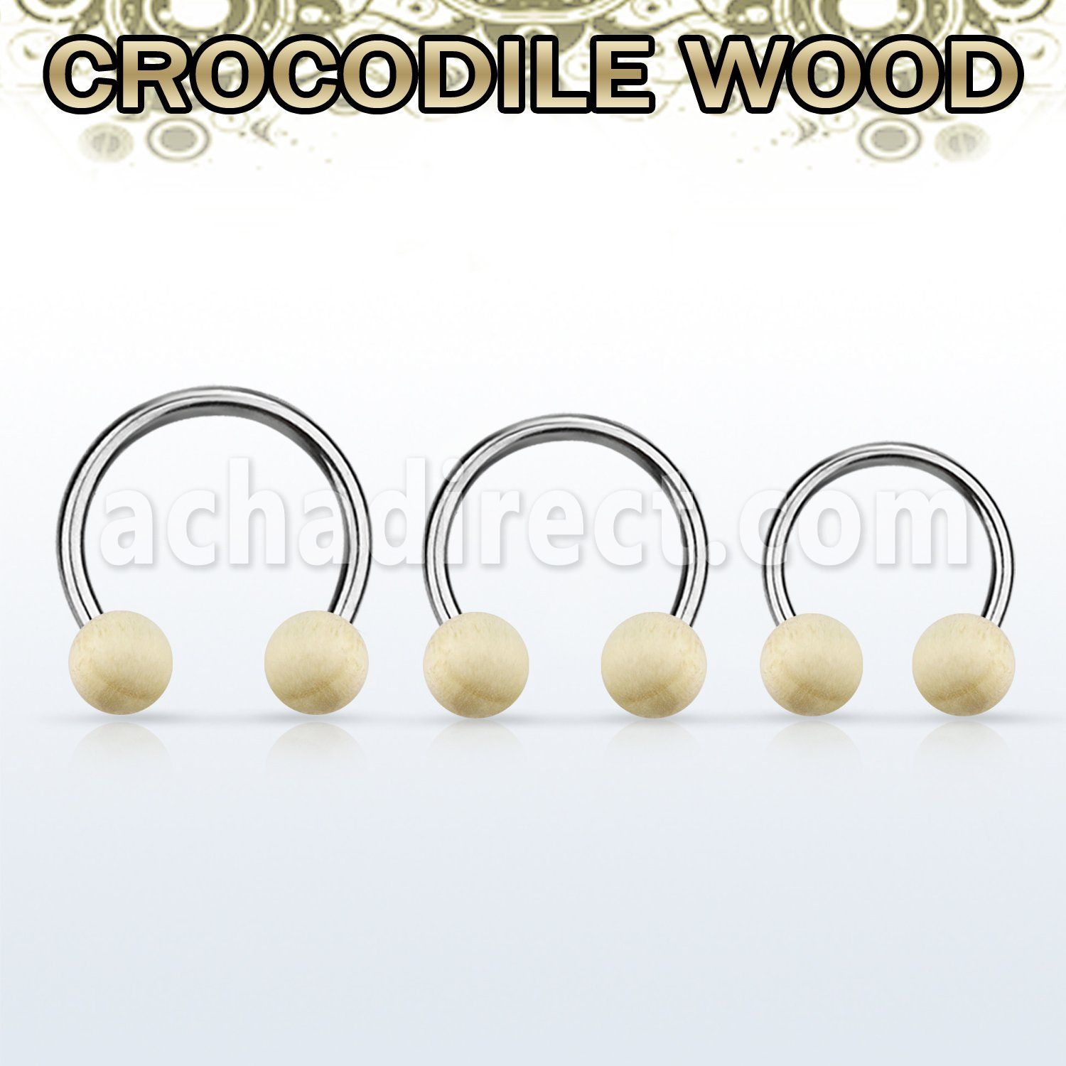 cbcr5 barbell circular organico barra acero 316l bolas madera cocodrilo 5mm distribuidor mayorista