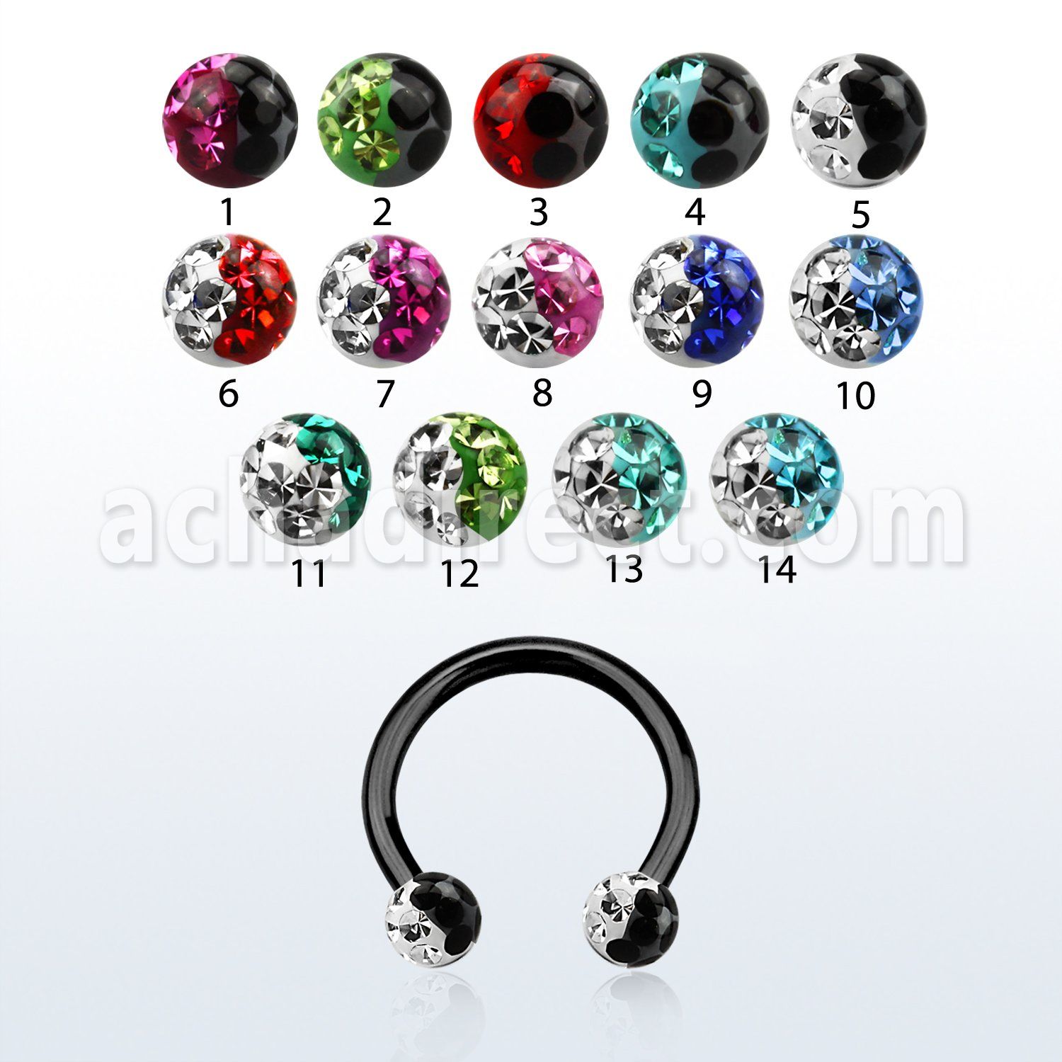 cbetfr3e barbell circular acero quirurgico anodizado bolas multi cristal 3mm colores venta