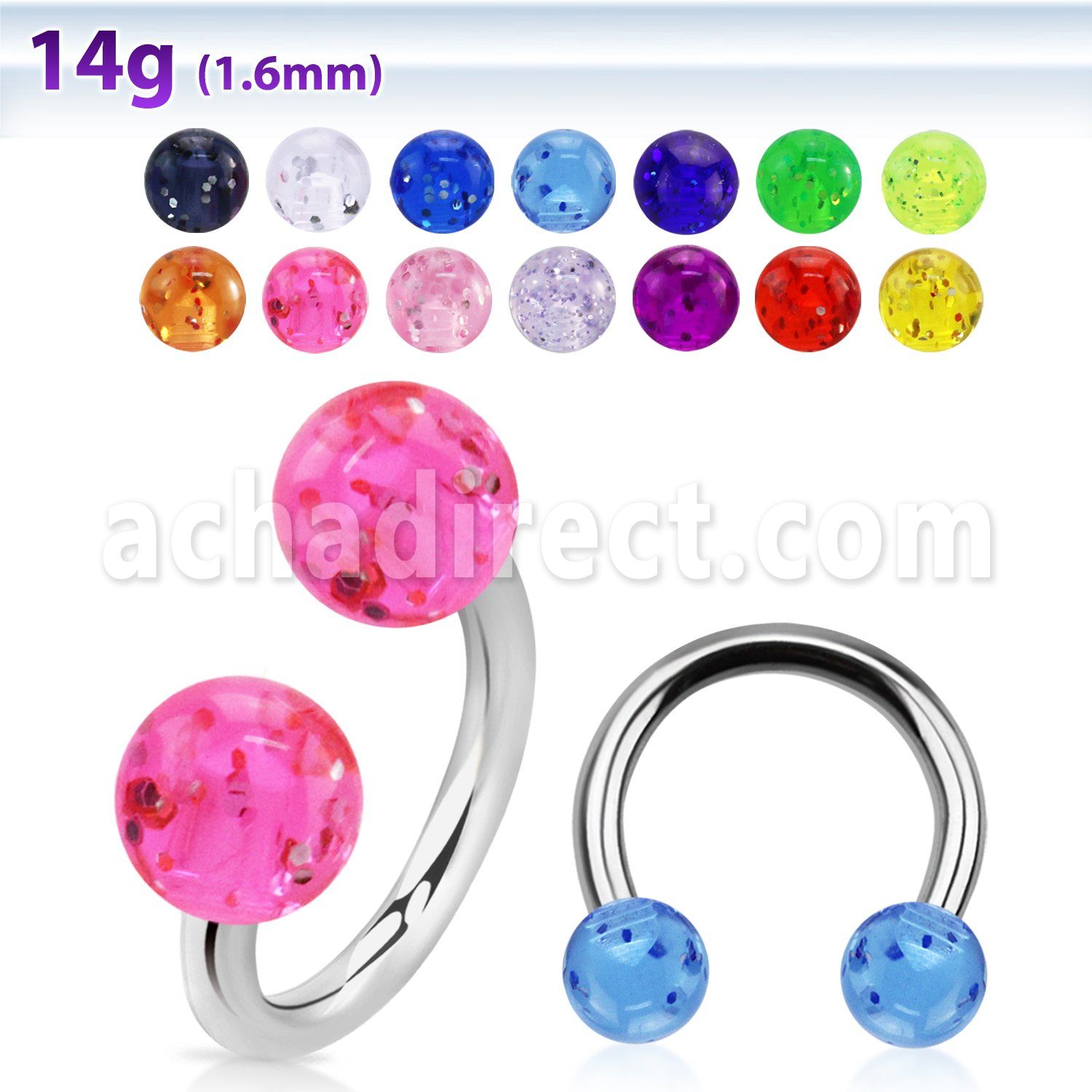 cbgt5 316l steel circular barbell acrylic glitter balls 5mm