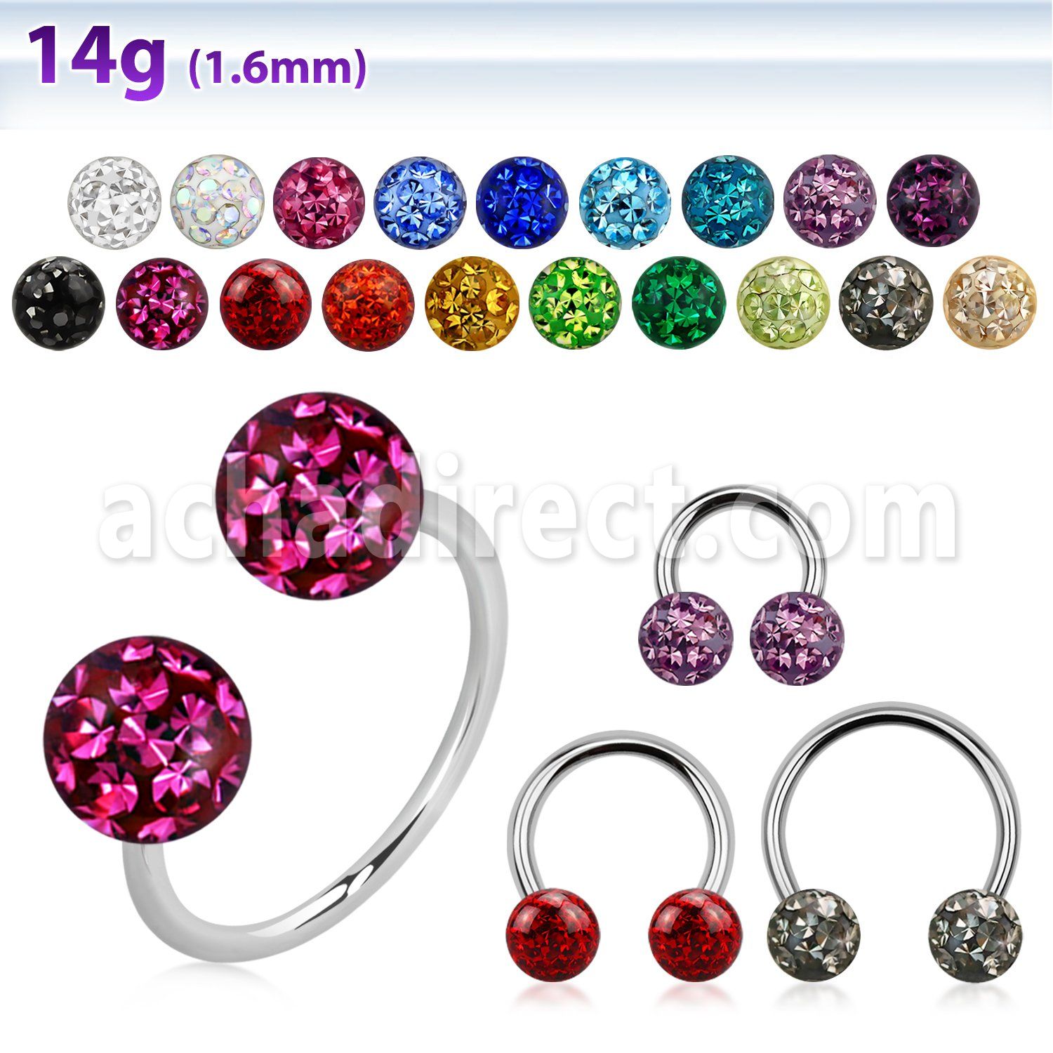 cbmf6l barbell circular diametro acero 316l bolas multi cristal 6mm usar como arete venta