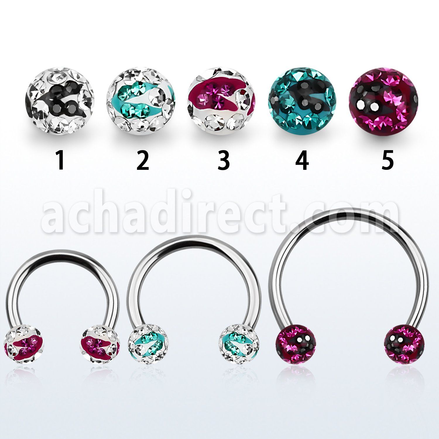 cbmfc6l barbell circular diametro acero 316l bolas 6mm multi cristal ferido rayas cebra usar como arete venta